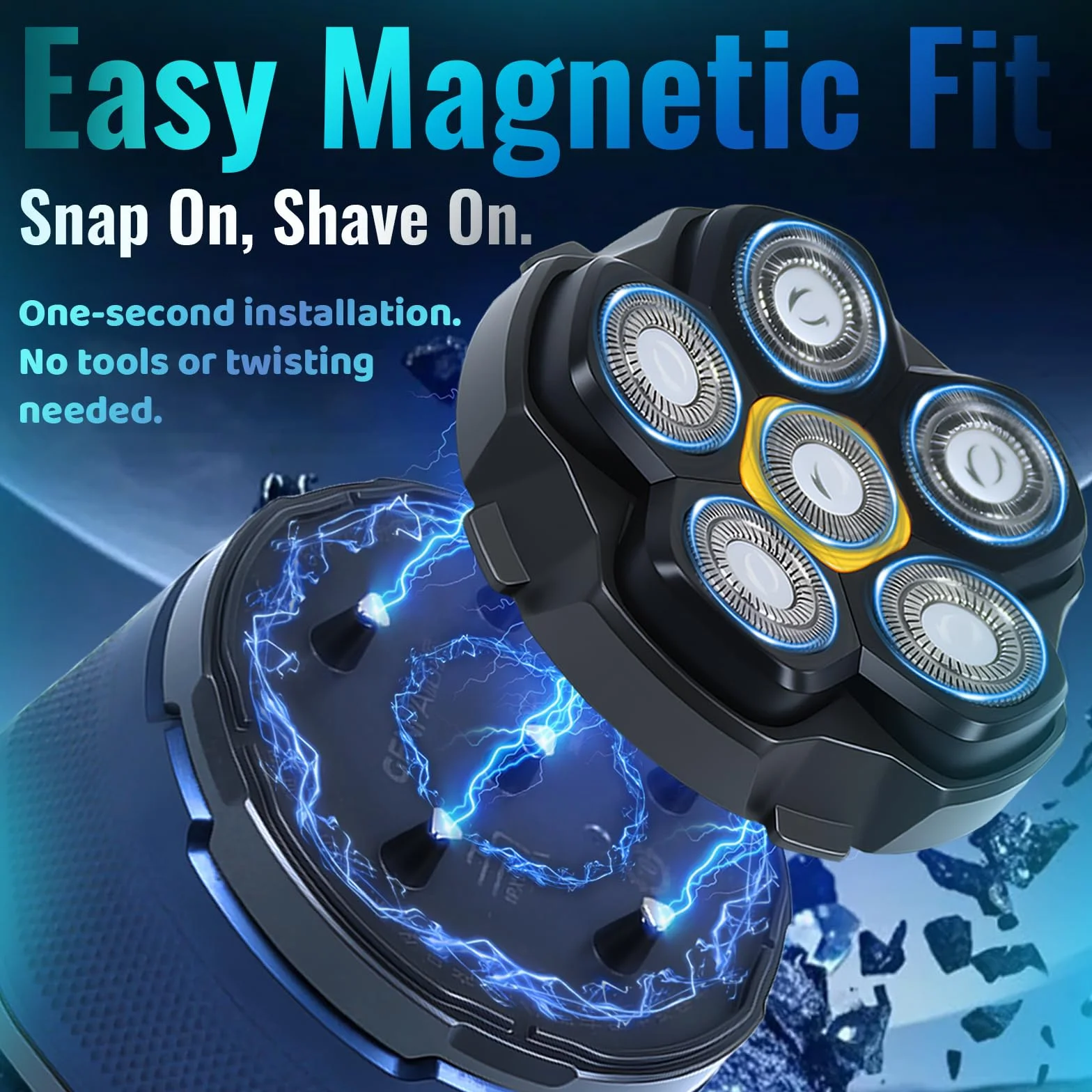 Testine magnetiche per rasoio a 6 lame di ricambio per molti rasoi elettrici magnetici 6D, compatibili con DOAO, Kensen, JoyKoi e Kibiy. (3 pezzi)