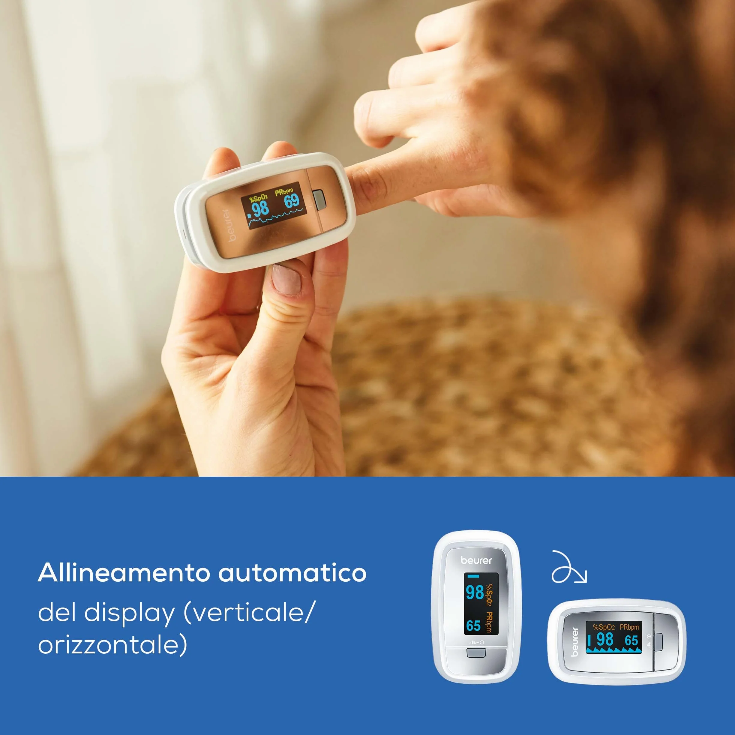 Beurer PO 30 Saturimetro da Dito Professionale SpO2 Frequenza Cardiaca Display Colorato Custodia Inclusa Dispositivo Medico