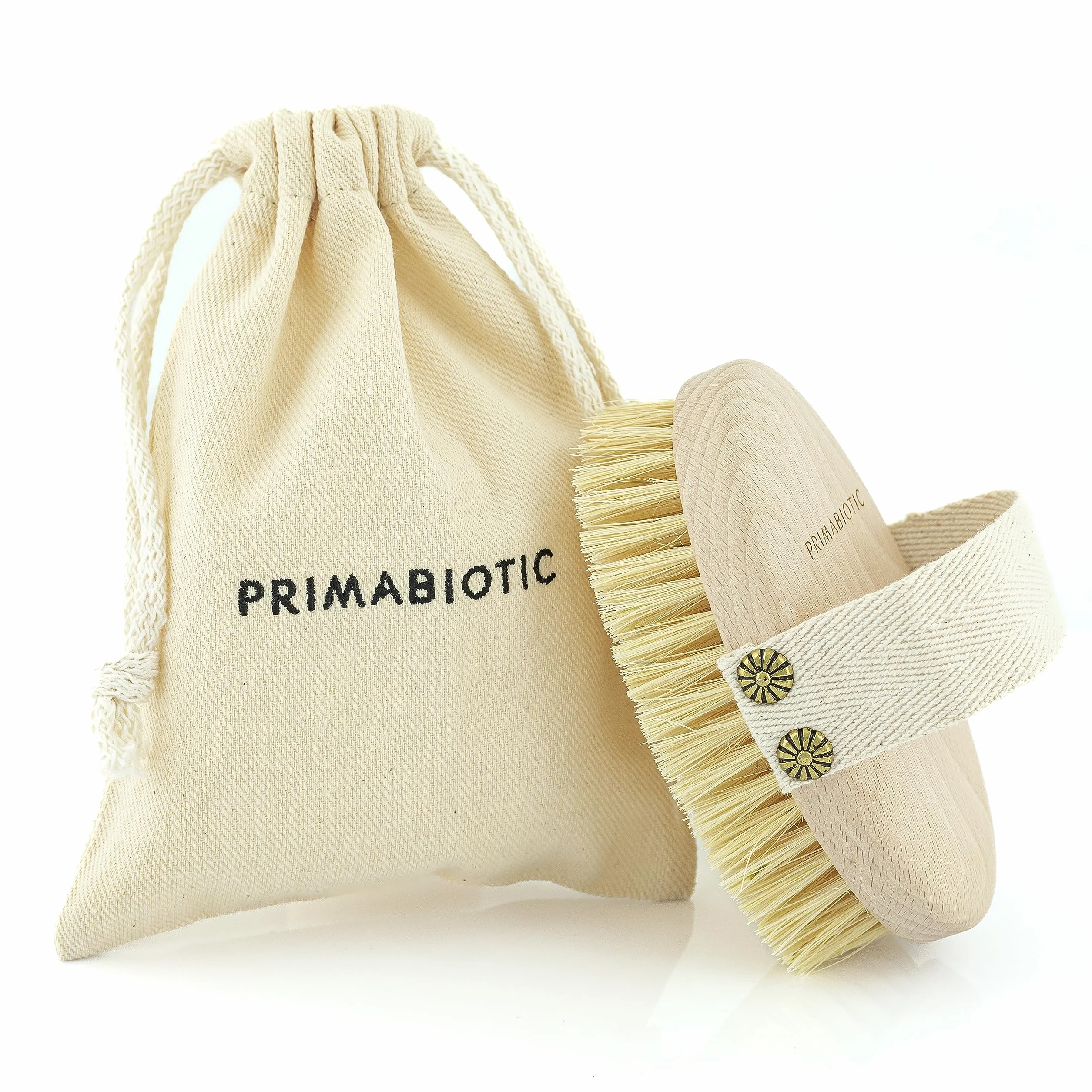 Spazzola per Massaggio Corpo - Primabiotic in Legno di Faggio e Fibre di Agave | Prodotto Ecologico con Custodia | Ideale per Spazzolatura a Secco e Cellulite