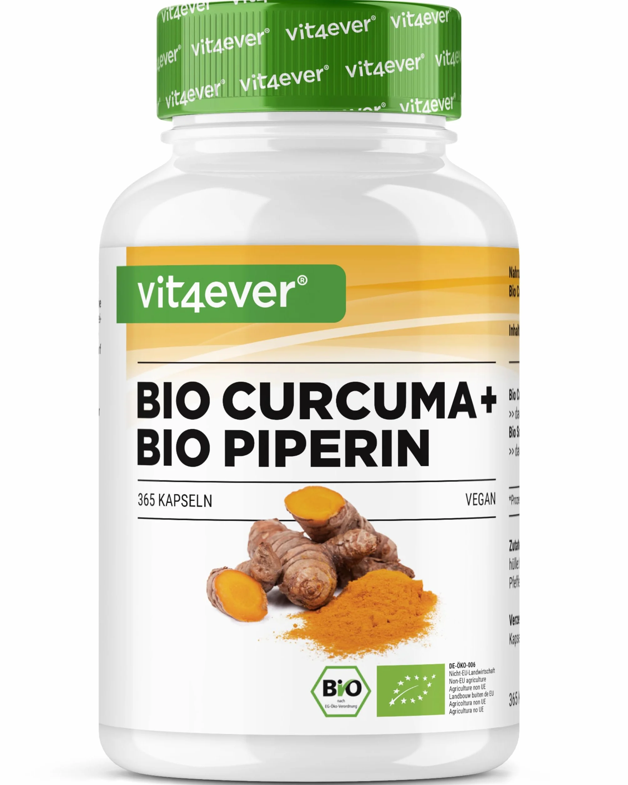 Curcuma organica con pepe nero 365 capsule 4511 mg curcumina piperina alto dosaggio vegano