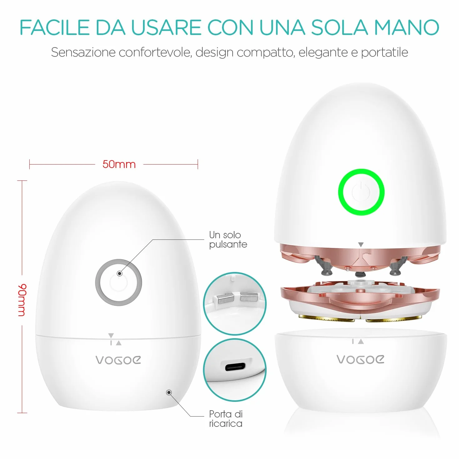 Rasoio Elettrico Donna ES300 Testina 3D Lama Autoaffilante Ricaricabile Viso Corpo Gambe Ascelle Bikini Secco Doccia Oro