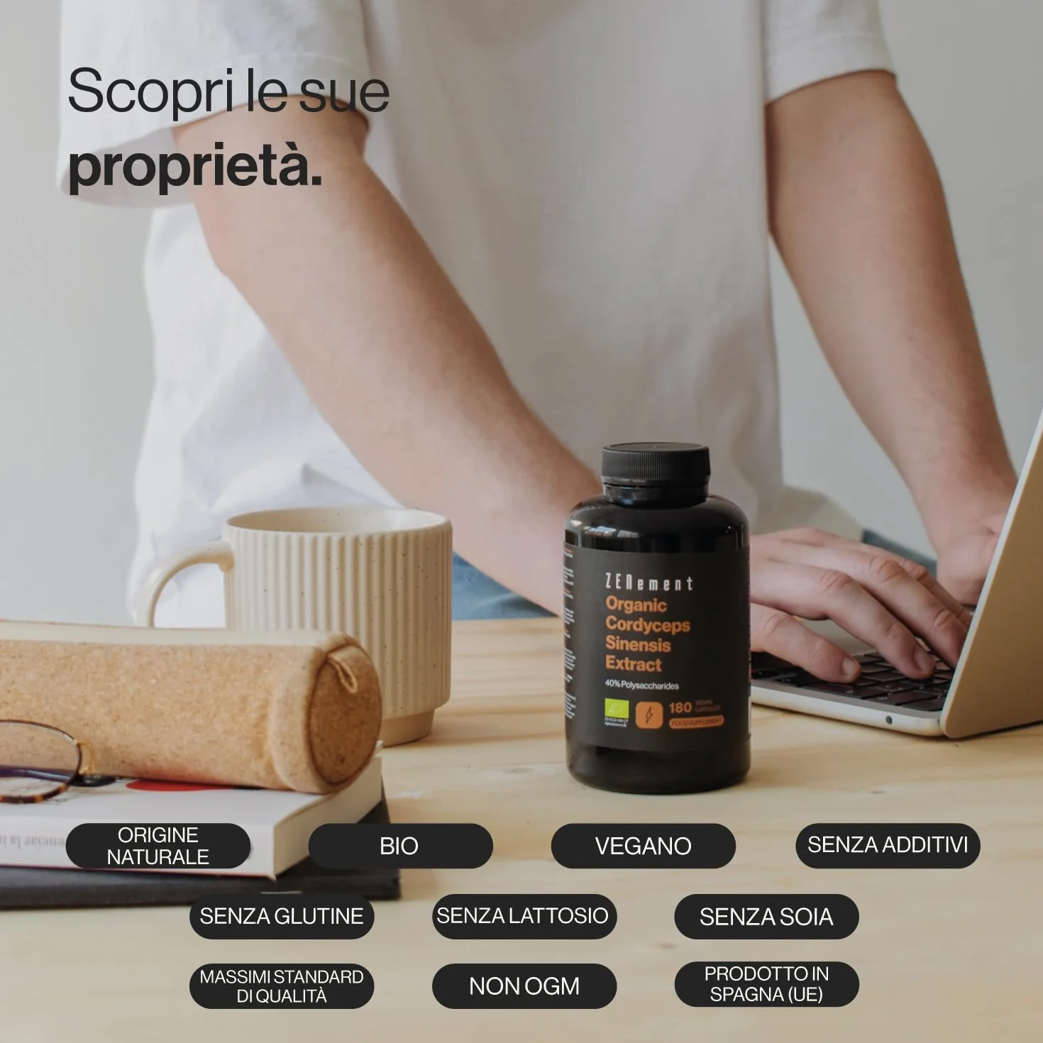 Cordyceps Sinensis Bio | 6500 mg (Estratto CS-4 10:1) alto dosaggio, con il 40% di Polisaccaridi Bioattivi | 180 capsule | 100% biologico, Vegano, Senza Additivi | Zenement