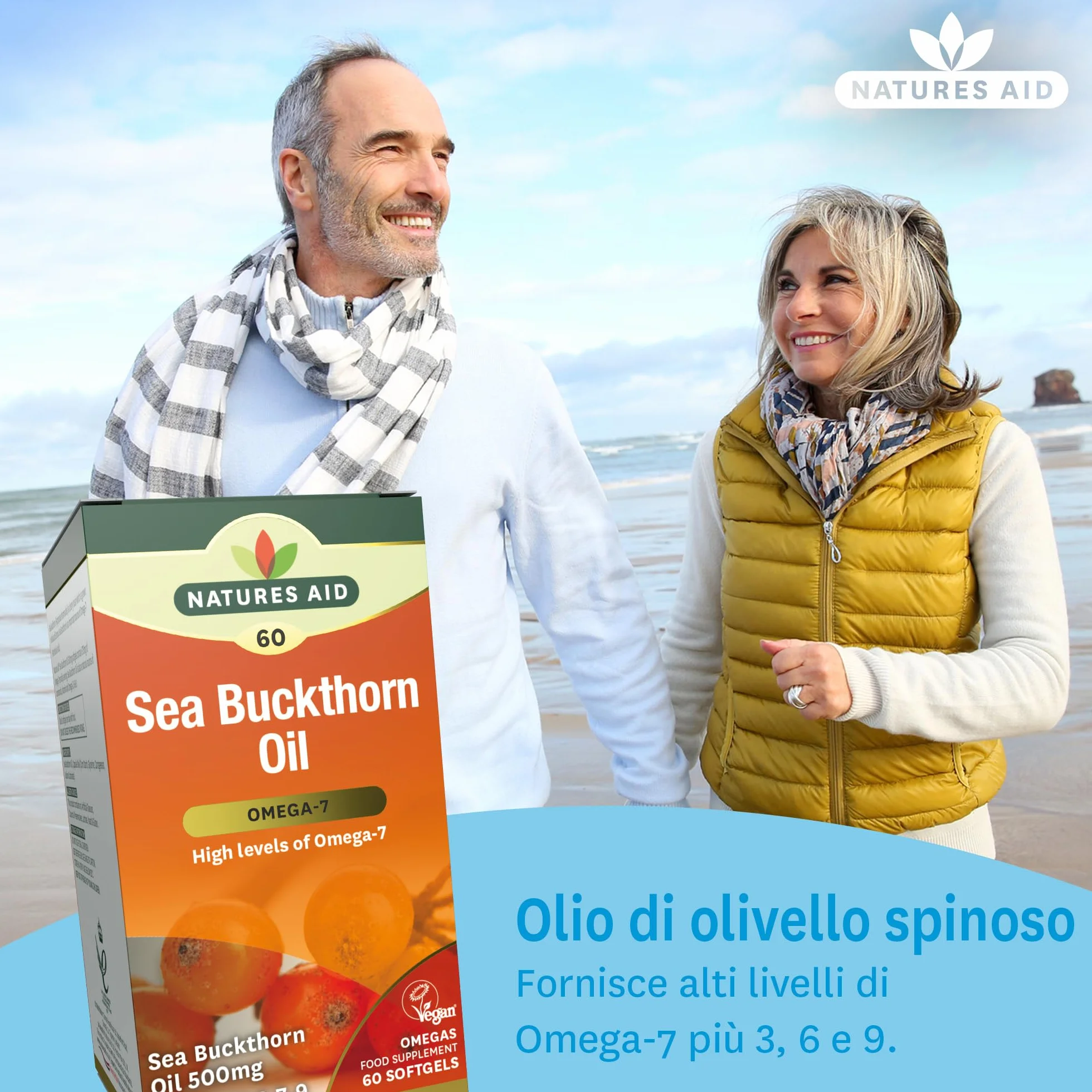 Natures Aid Omega-7 Sea Buckthorn Oil 500mg 60 Vegetarian Softgels