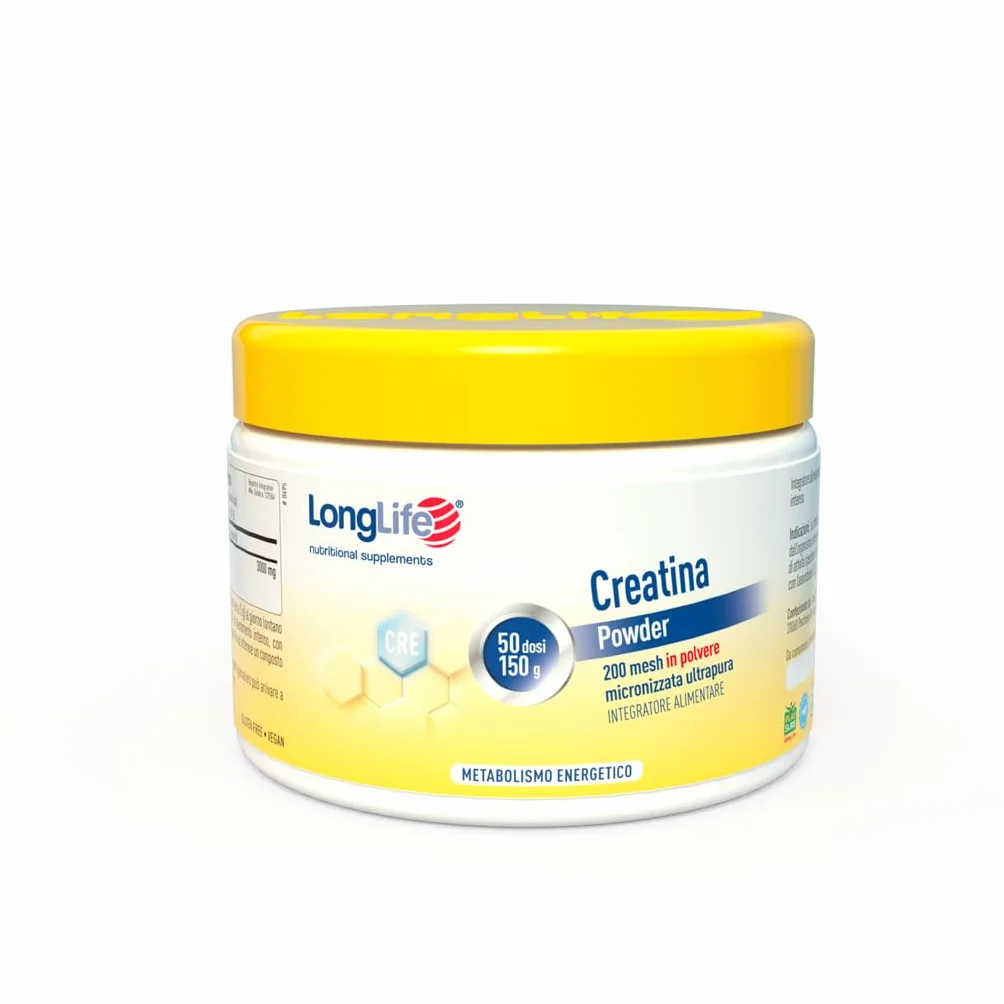 LongLife® Creatina Powder | Creatina monoidrato micronizzata ultrapura | Energia e forza muscolare | Performance fisica e sportiva | 50 dosi | Vegano e senza glutine