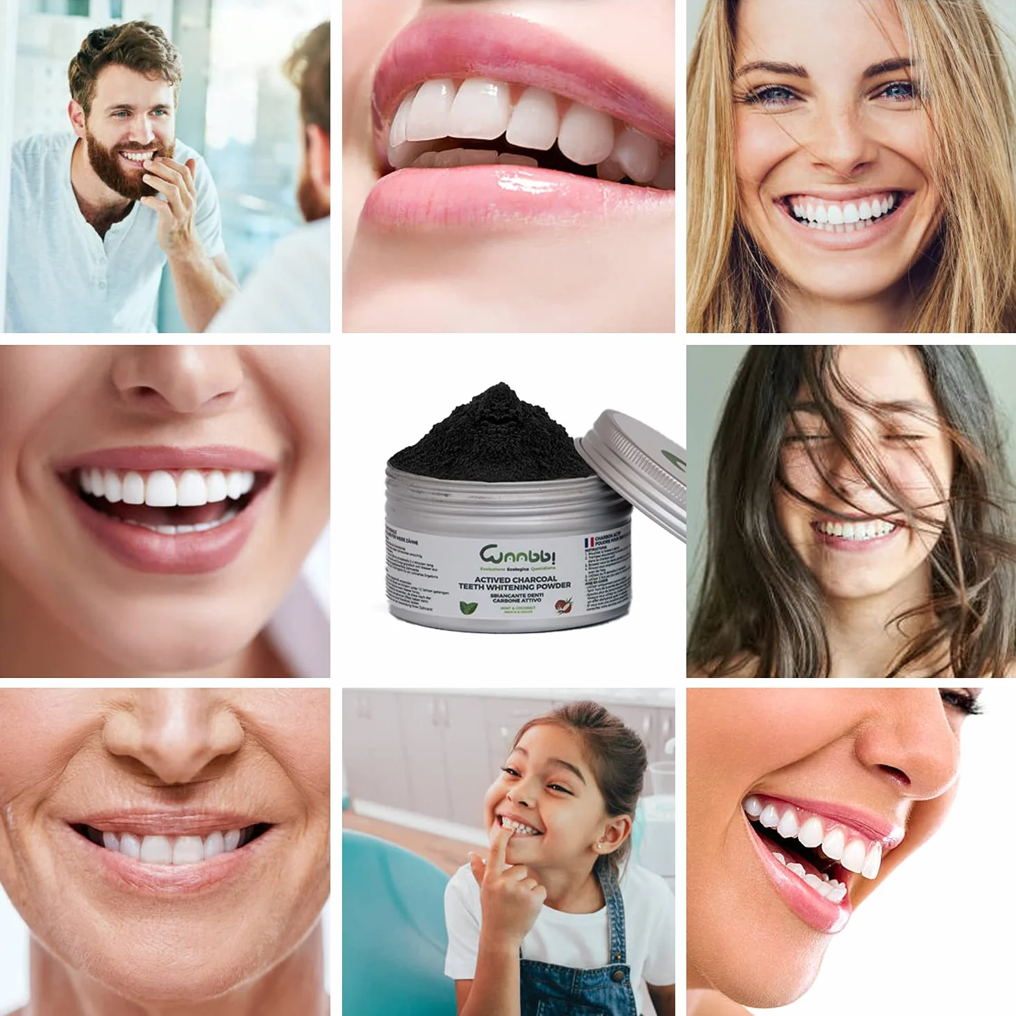 Dentifricio Carbone Attivo Sbiancante Professionale 100g con Spazzolino Bamboo