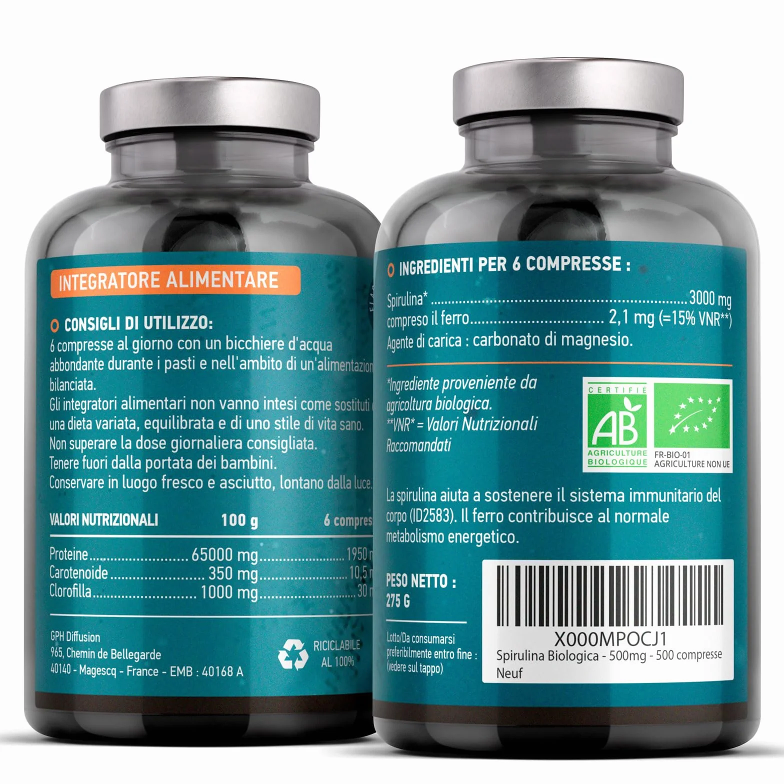 Spirulina Biologica 500mg 500 compresse