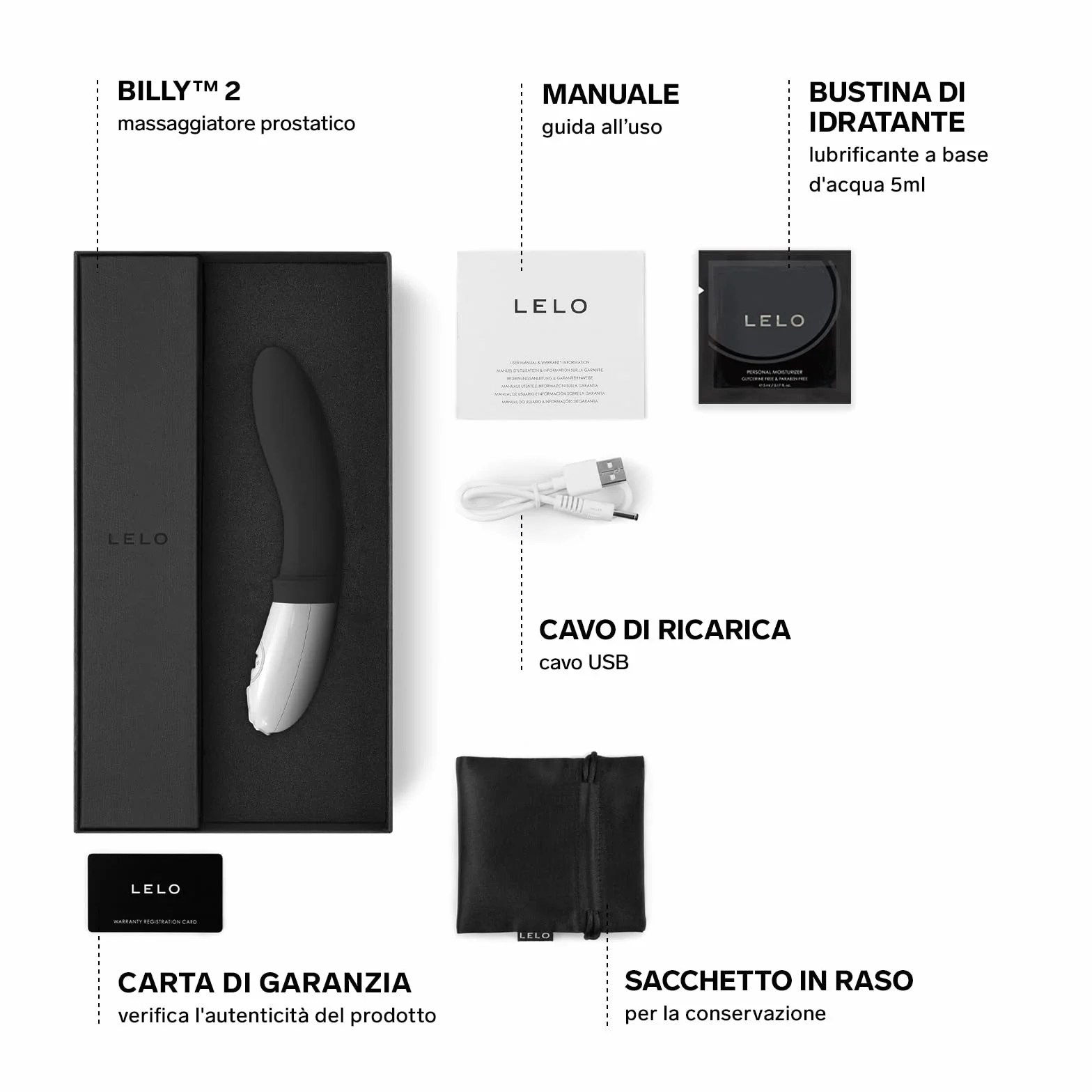LELO BILLY 2 Massaggiatore Prostatico, Stimolatore Impermeabile per l’Uomo, Sex Toy Liscio e Ricaricabile per il Punto P, Vibratori anali, Nero