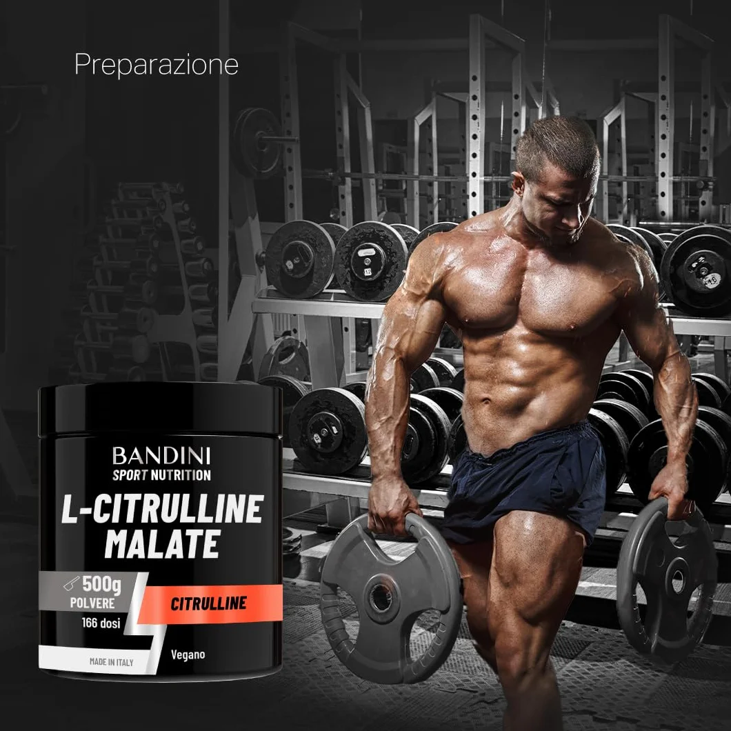 Bandini® L-Citrulline Malate Polvere 500 grammi, 3 grammi di L Citrulline Malat per Dose, Citrullina Malato 2:1 Polvere Insapore, Fermentazione Vegetale, Altamente dosata, Vegan, Booster Pre Workout