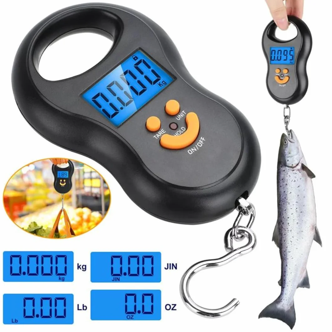 Bilancia da pesca elettronica portatile 40 kg Gancio digitale display LCD retroilluminato Precisione 10g TARA HOLD