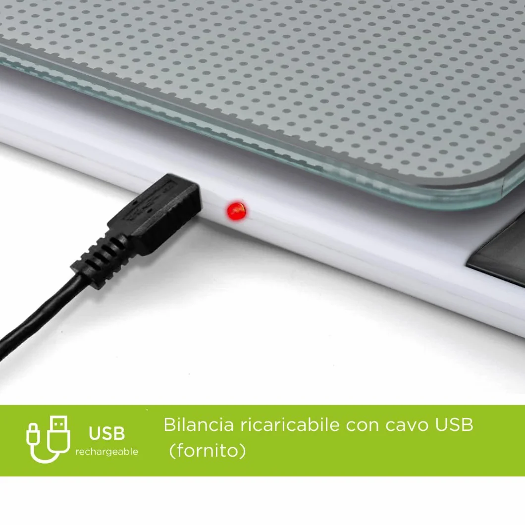 Bilancia elettronica da cucina LAICA, bilancina digitale, per cucinare, in grammi o once, display LCD ad alta precisione in vetro temprato, funzione Tara, ricaricabile - Portata di 5 kg