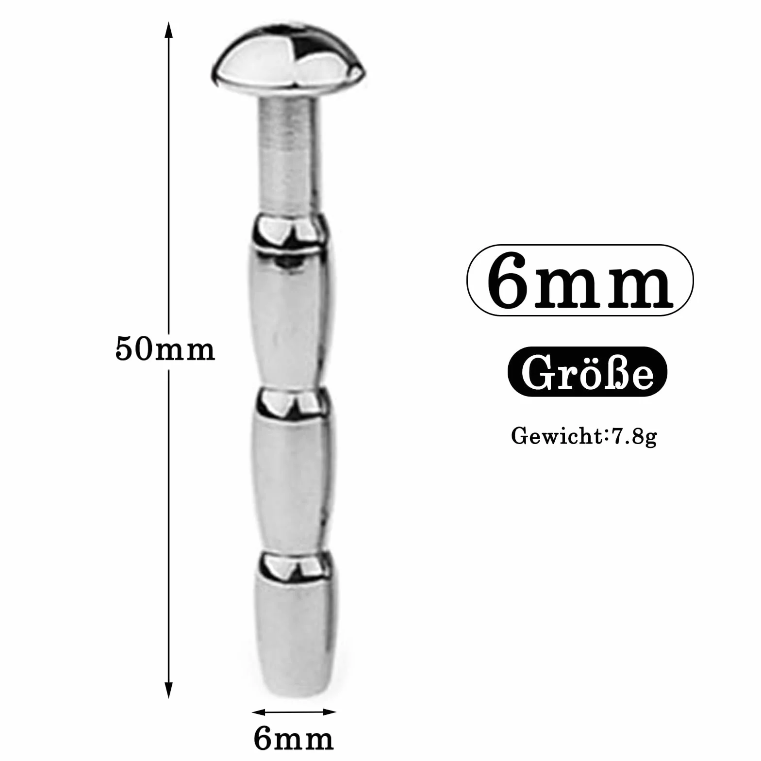 Dilatatore Uretrale Cavo in Acciaio Inossidabile per Uomo, Stimolatore del Glande Giocattolo Sessuale Erotico (6mm)