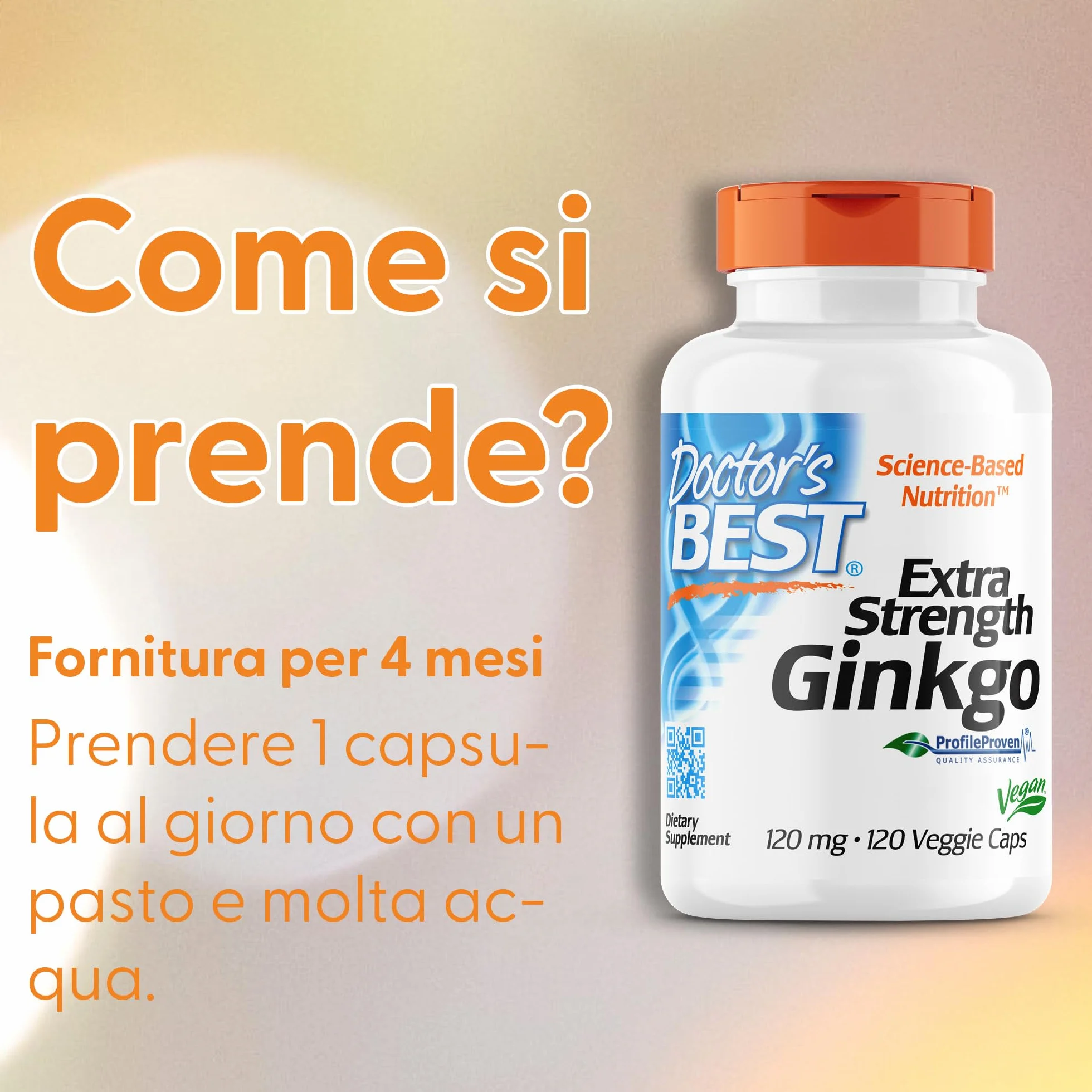 Doctor's Best, Extra Strength Ginkgo (Ginkgo di Forza Extra), 100mg, 120 Capsule vegane, Testato in Laboratorio, Vegetale, Senza Glutine, Senza Soia, Vegetariano