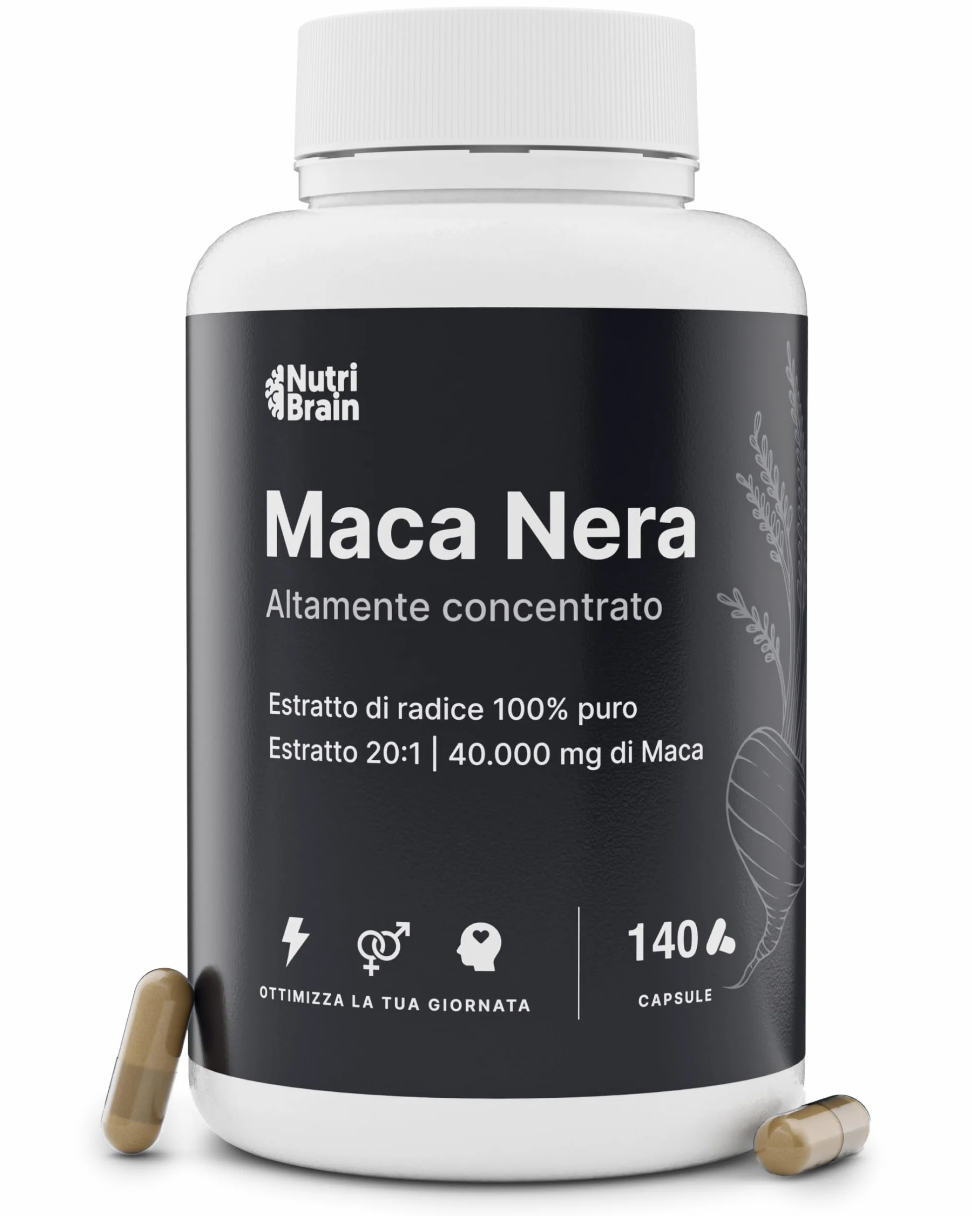 Maca Nera Peruviana ad Alto Dosaggio | 40.000mg - Estratto 20:1 | 5 Mesi | Energia e Vitalità | Uomo e Donna | Prestazioni, Resistenza ed Equilibrio | 140 Capsule Vegane Altamente Concentrate