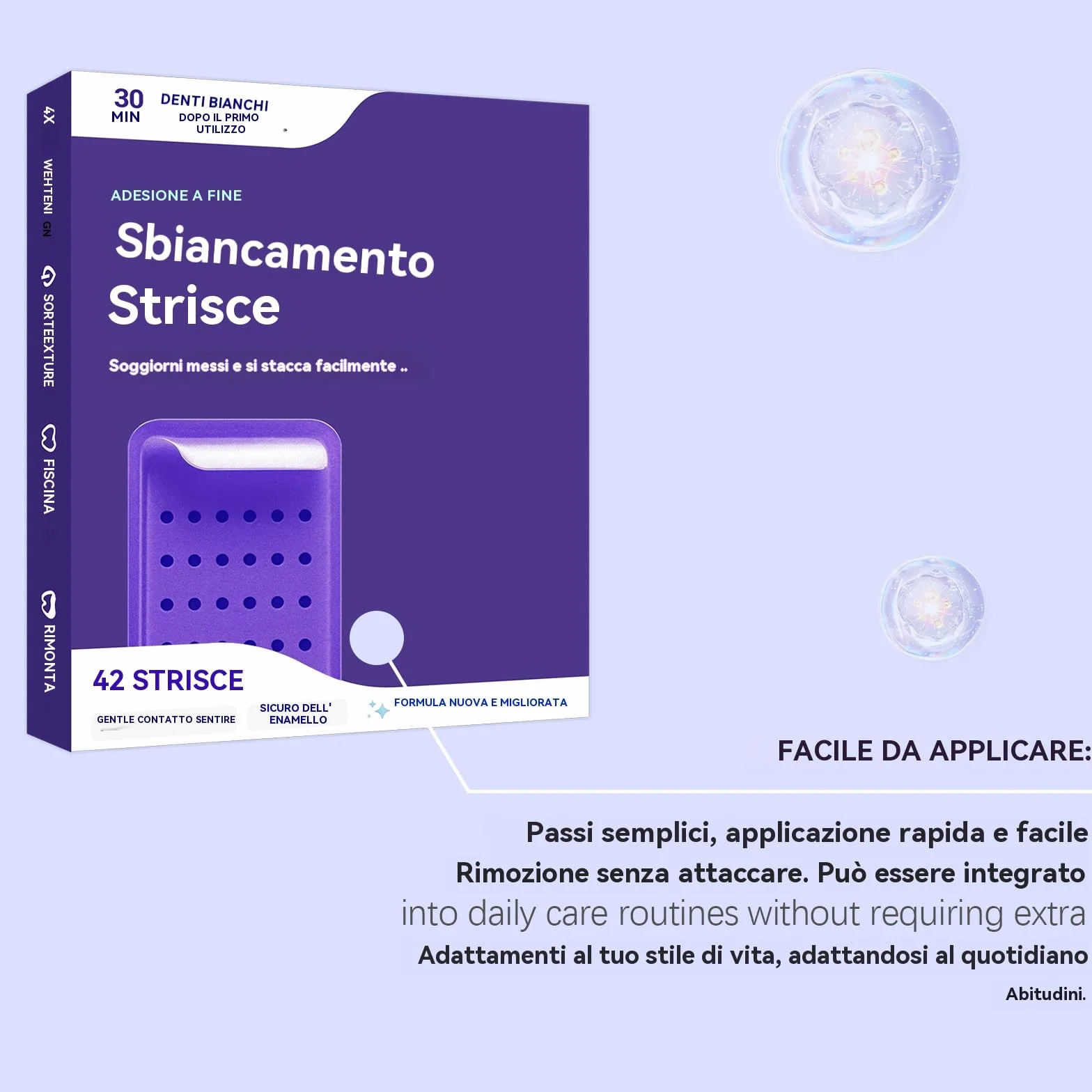 Strisce Sbiancanti Denti - Whitening Strips Senza Perossido per Denti Sensibili, Risultati in 7 Giorni, Sbiancamento Professionale a Casa, Rimuove Macchie Caffè/Vino/Fumo, Sicure per lo Smalt (42pcs)