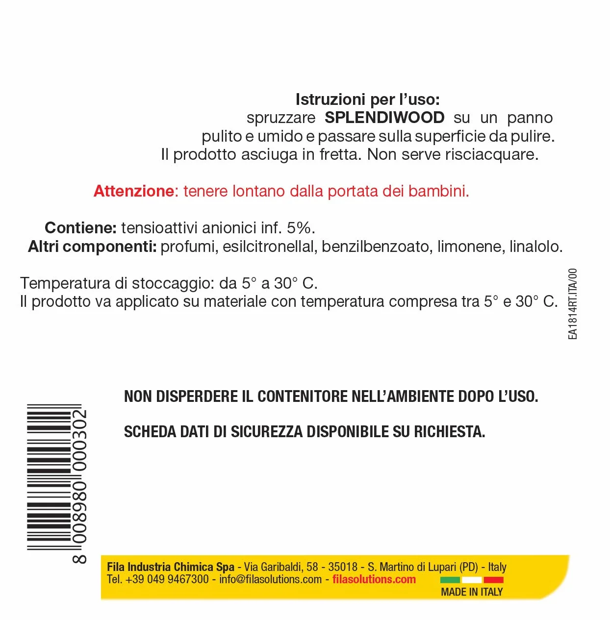 FILA SPLENDIWOOD Detergente Spray per Legno 750ml