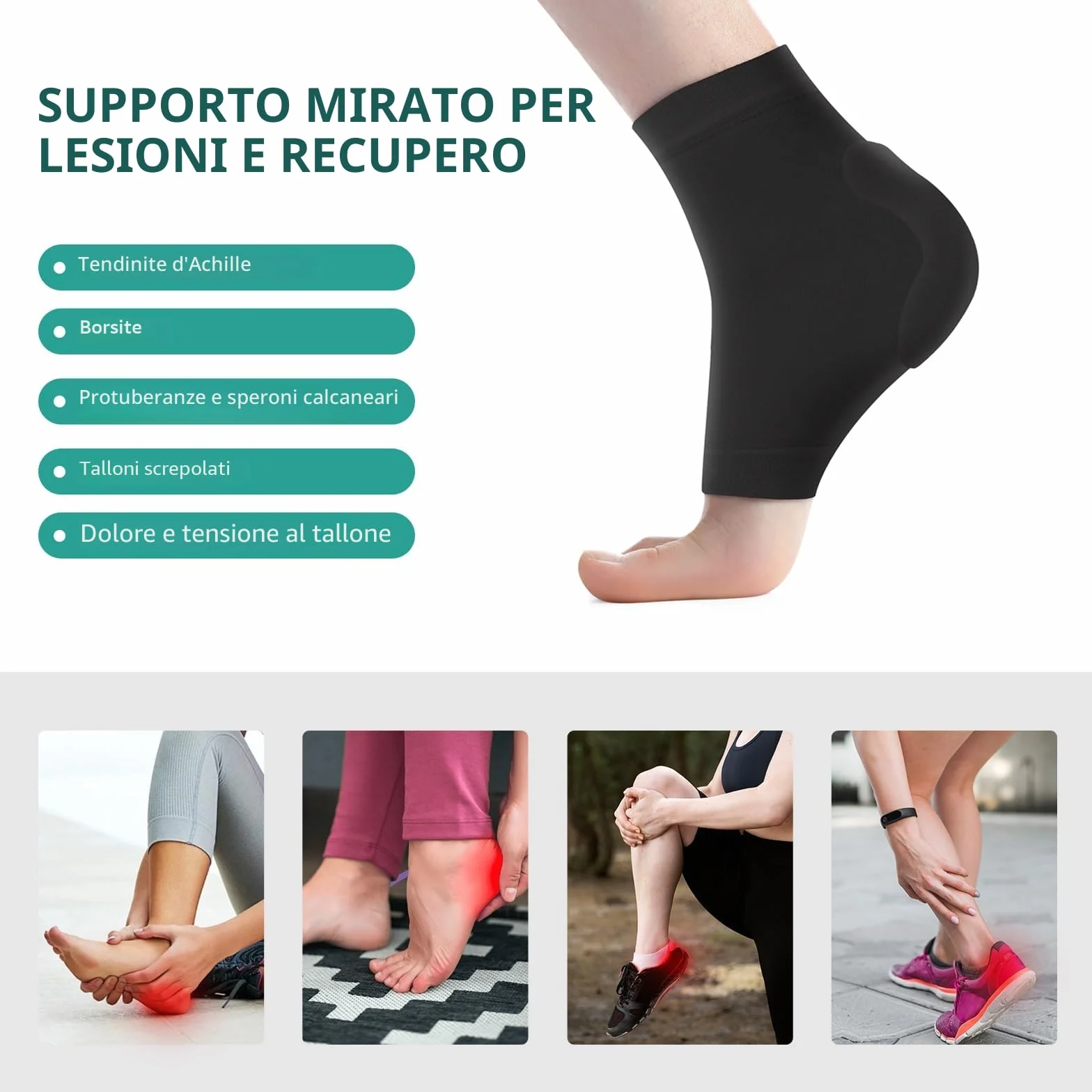 Welnove Achille Tendinite Heel Protector Socks - Achilles Tendon Support Compression Gel Padded Sleeve Socks for Cushion & Protection of Bursitis, Tendinite, Tenderness, Dry Cracked - Black