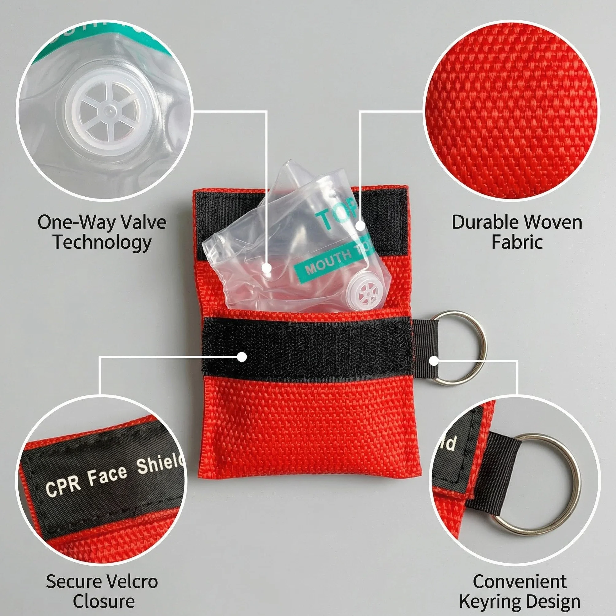 Pocket Mask CPR 5 Mascherine Protezione Viso Emergenza Valvola Unidirezionale Rosso 5x5,5cm
