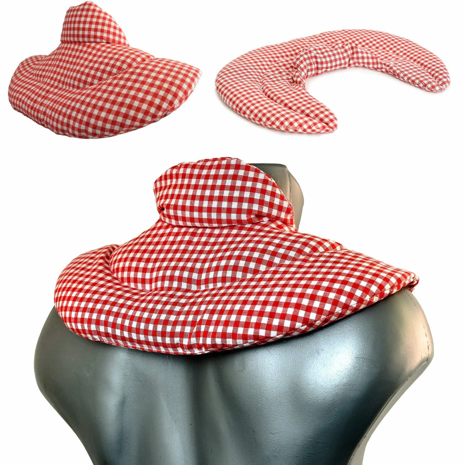 Cuscino del collo, rosso-bianco. Cuscino termico con noccioli di ciliegia, terapia caldo e freddo. Scaldacollo