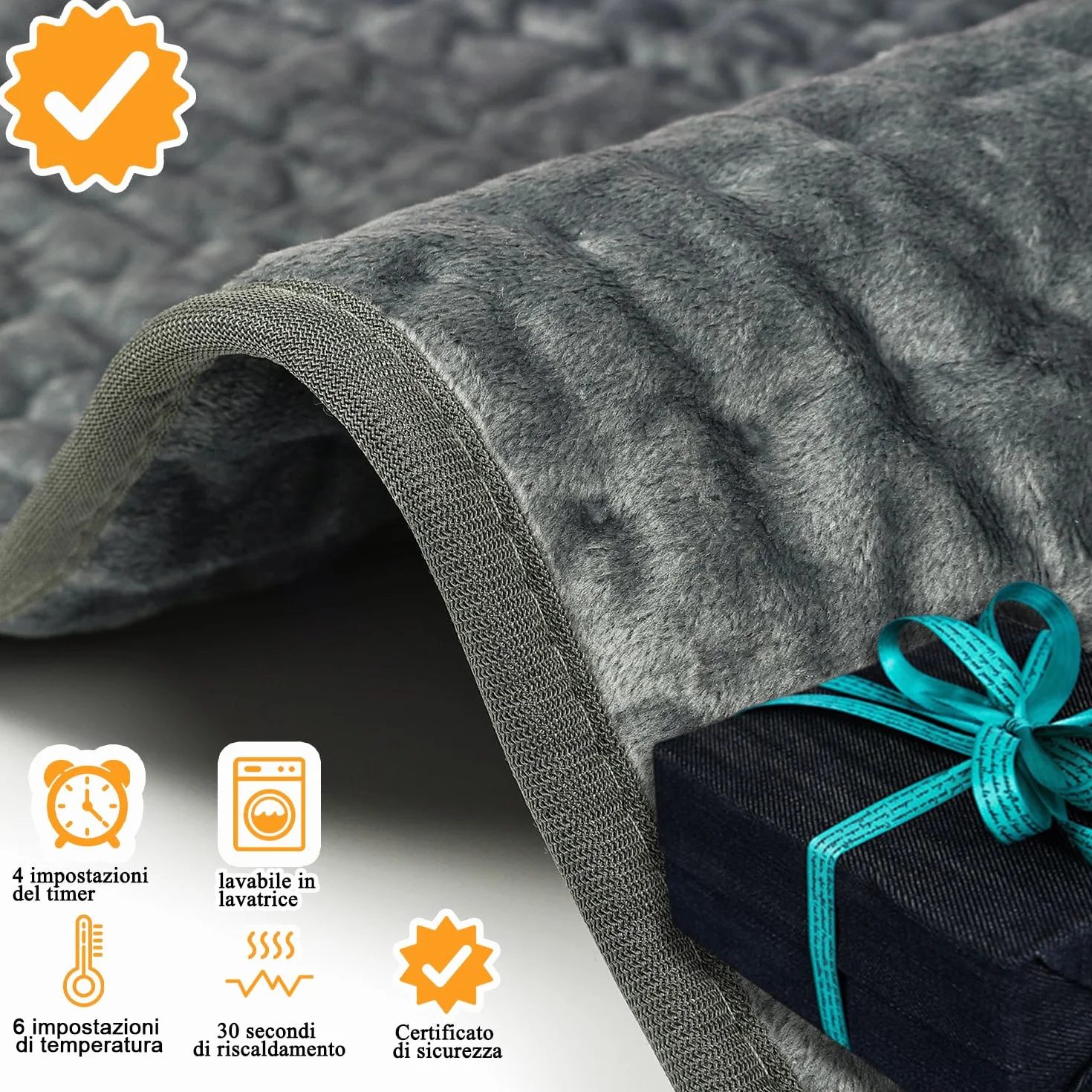 Termoforo Elettrico,Termoforo per schiena, collo, spalle e addome con spegnimento automatico, flanella morbida (Grigio Scuro, 30x60cm)