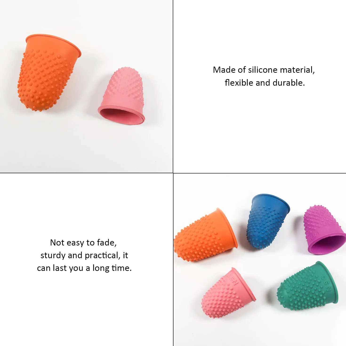 8 protezioni per le dita, protezione per le dita in silicone, dita in silicone, dita lunghe e corte in silicone, dita antiscivolo (rosa, verde, arancione, blu, viola, rosso)