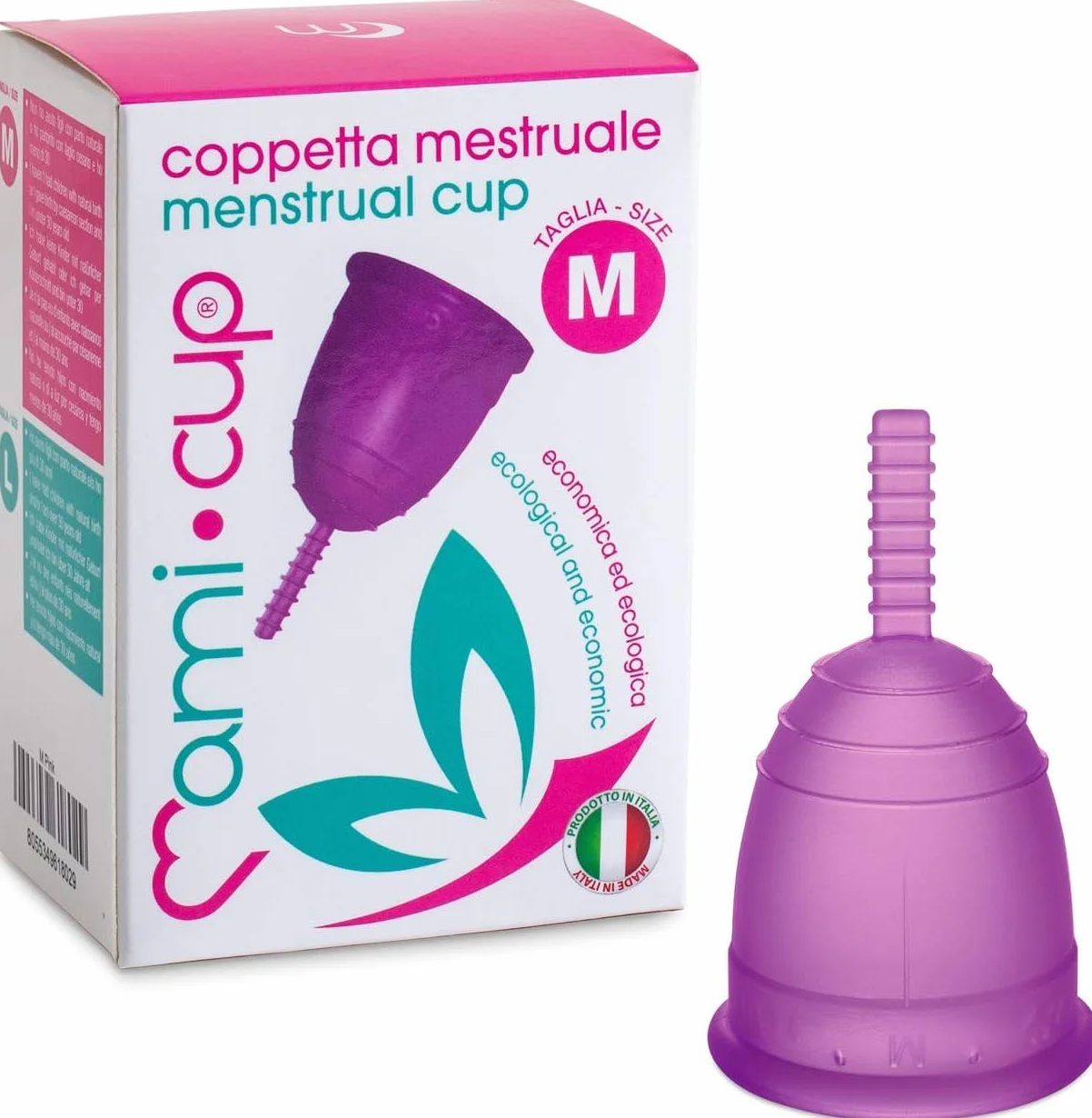 MAMICUP - Coppetta Mestruale Morbida in Silicone Medicale 100% Made in Italy, Totalmente Anallergica Priva di Lattice e Additivi, Coppette Mestruali per Ciclo - Taglia M - Lilla