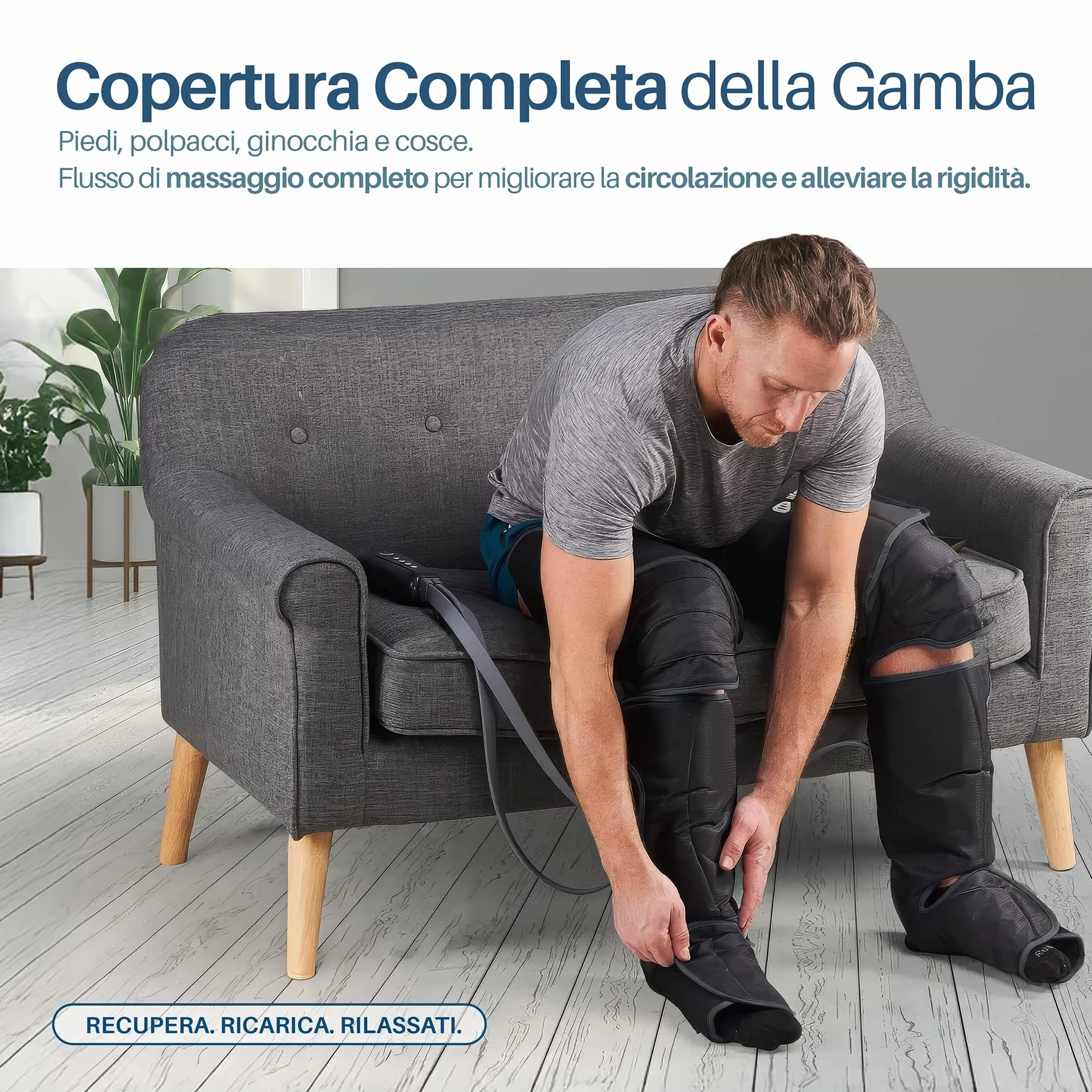 PORTENTUM Pressoterapia linfodrenaggio – Massaggiatore gambe con calore regolabile – 5 intensità compressione ad aria – Telecomando – Sollievo gambe stanche e migliore circolazione – Borsa trasporto
