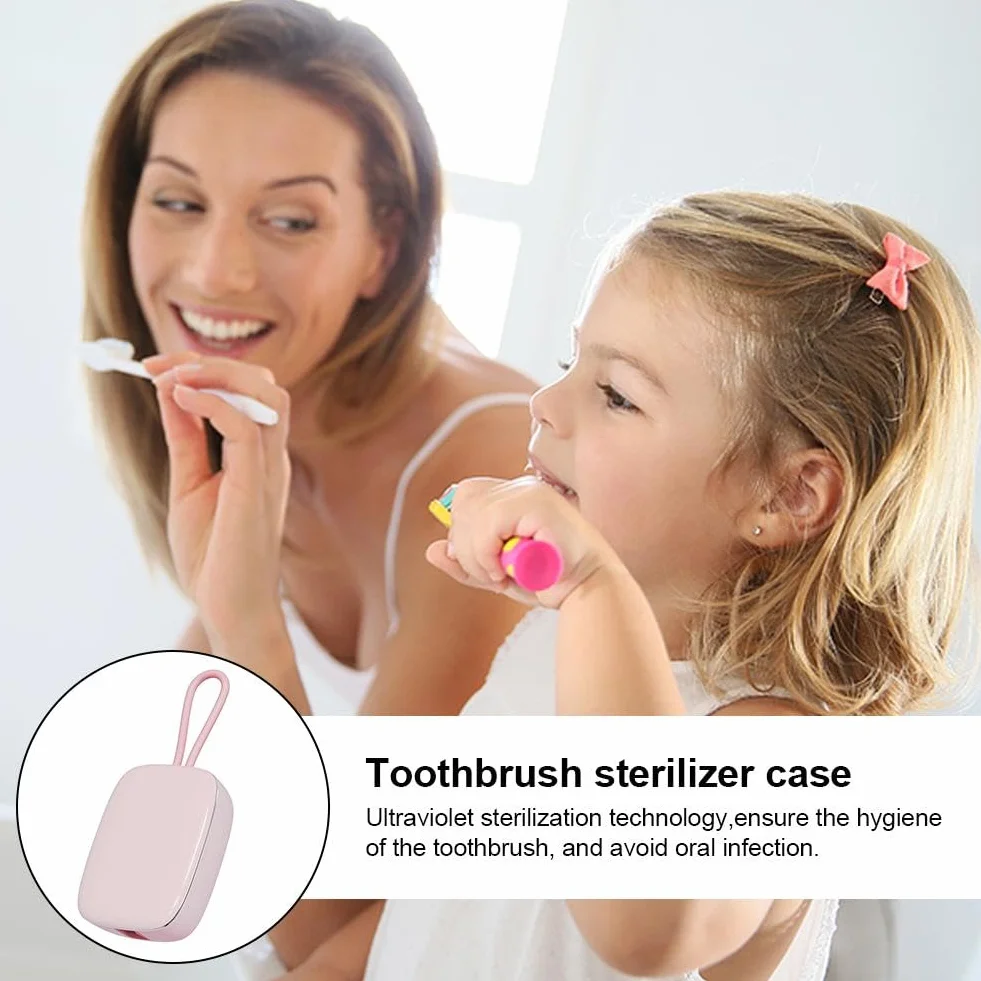 Spazzolino da denti disinfettante UV e con luce UV, sterilizzatore per spazzolino da denti, custodia, spazzolino da denti ricaricabile USB portatile, rosa