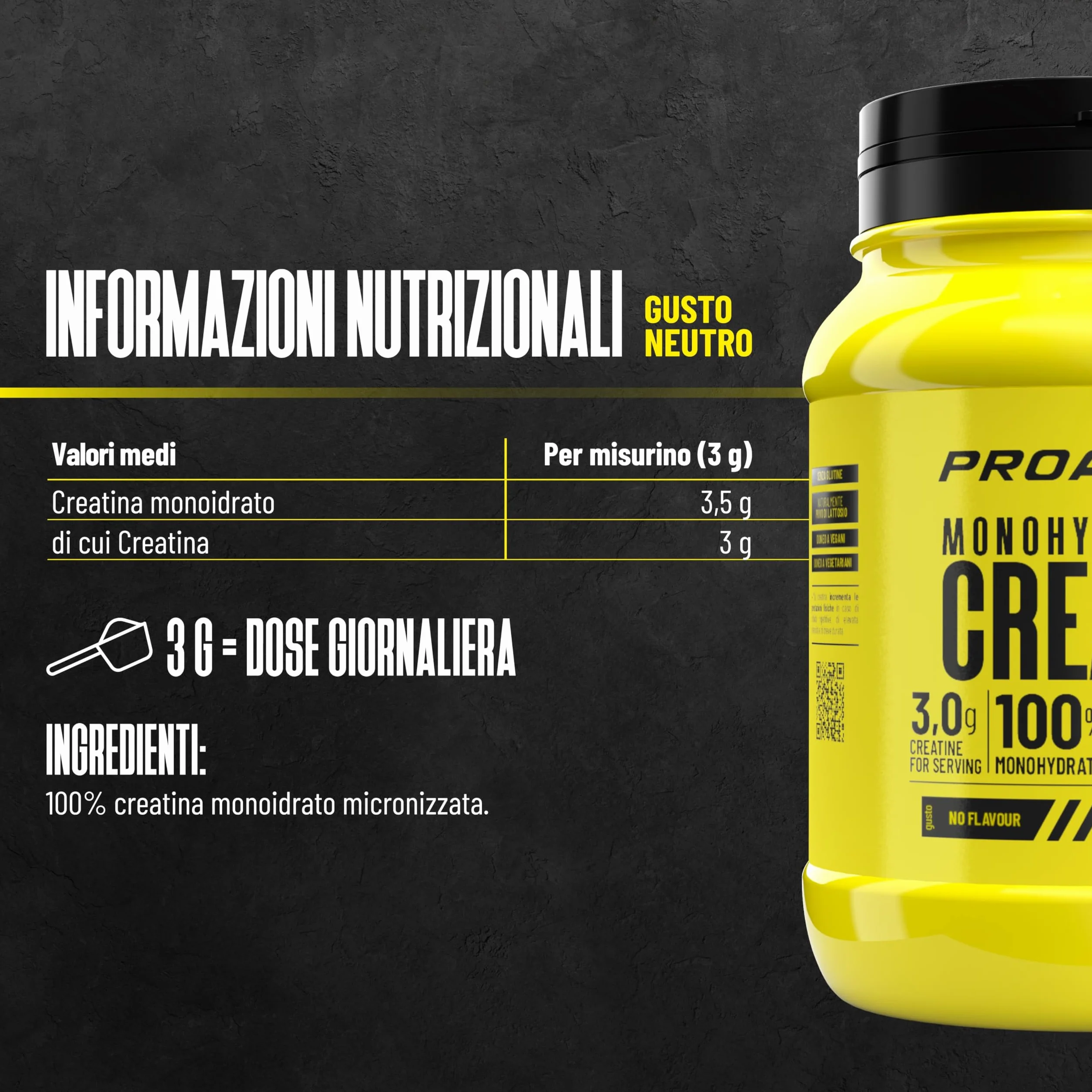 ProAction Creatina Monoidrata in Polvere | 100% Creatina Monoidrato Pura per Forza, Energia & Resistenza | Solubile & Senza Additivi | Aumento della Massa Muscolare | 142 Porzioni | 500 g