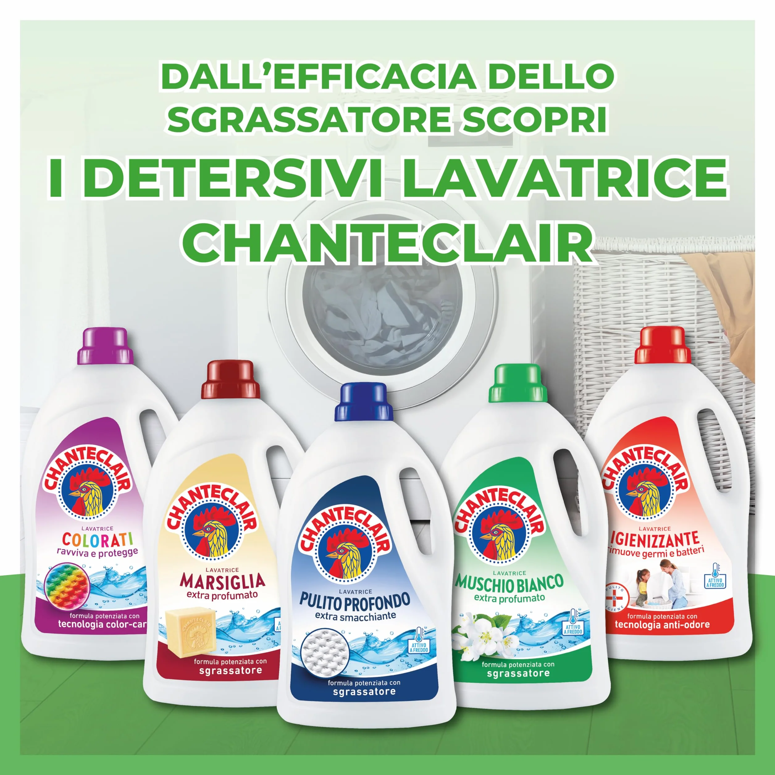 Chanteclair - Detersivo per Lavatrice, Profumo Muschio Bianco, Formula Concentrata, con Vero Sgrassatore - 3 Flaconi da 1260 ml