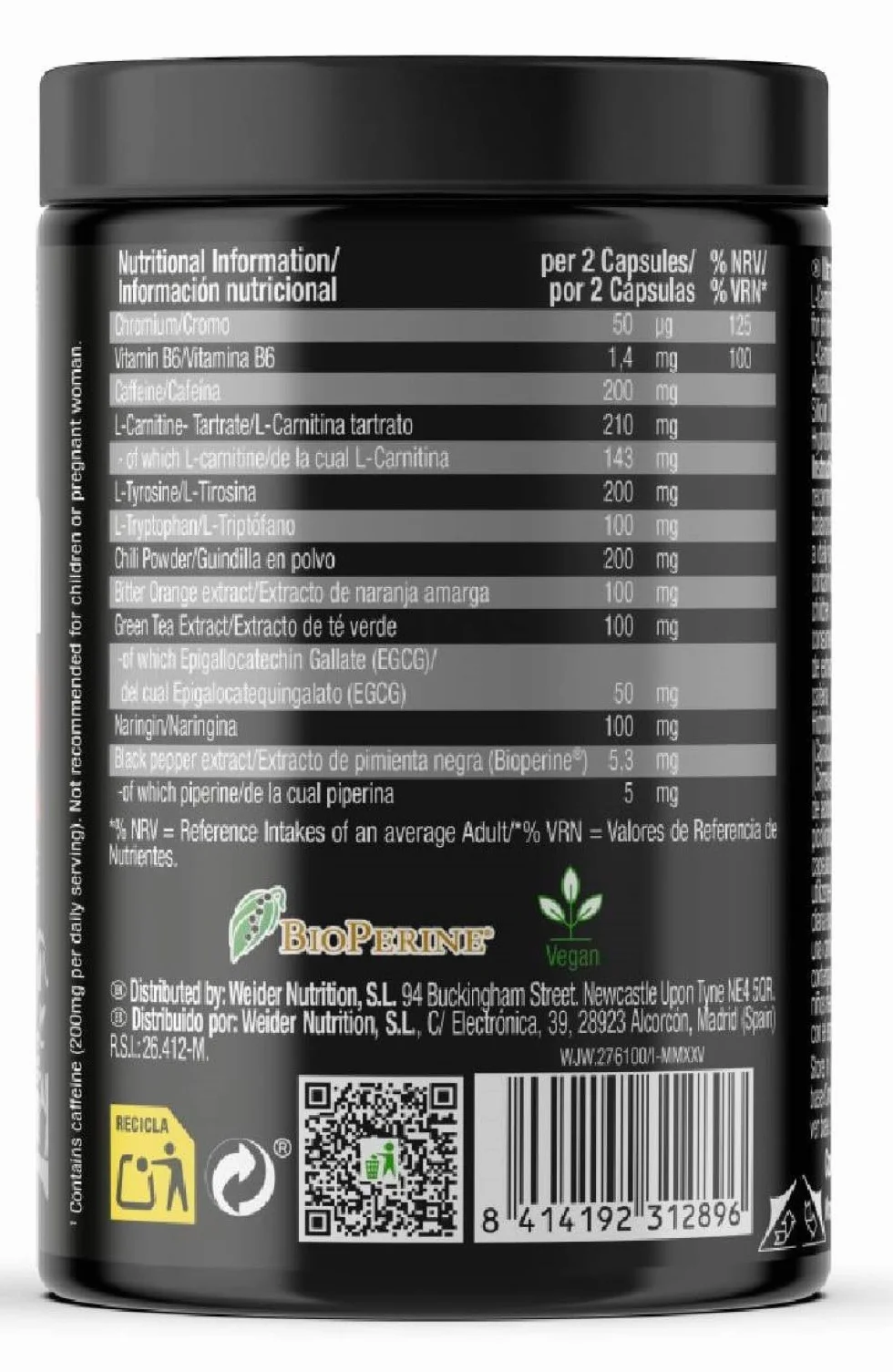 Weider Integratore Alimentare Triptofano Tirosina Carnitina Caffeina 120 capsule