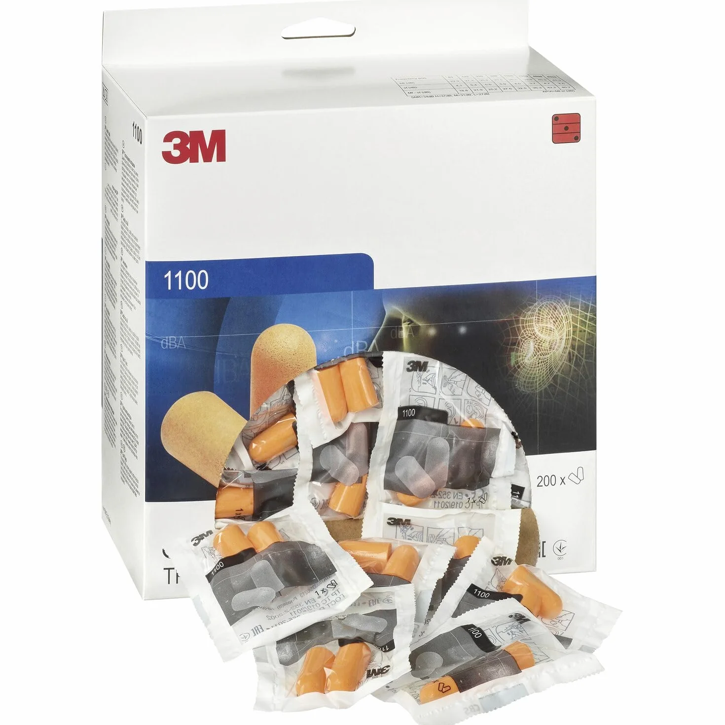 3M 1100 Tappi per orecchie arrotolabili in schiuma, 200 pezzi
