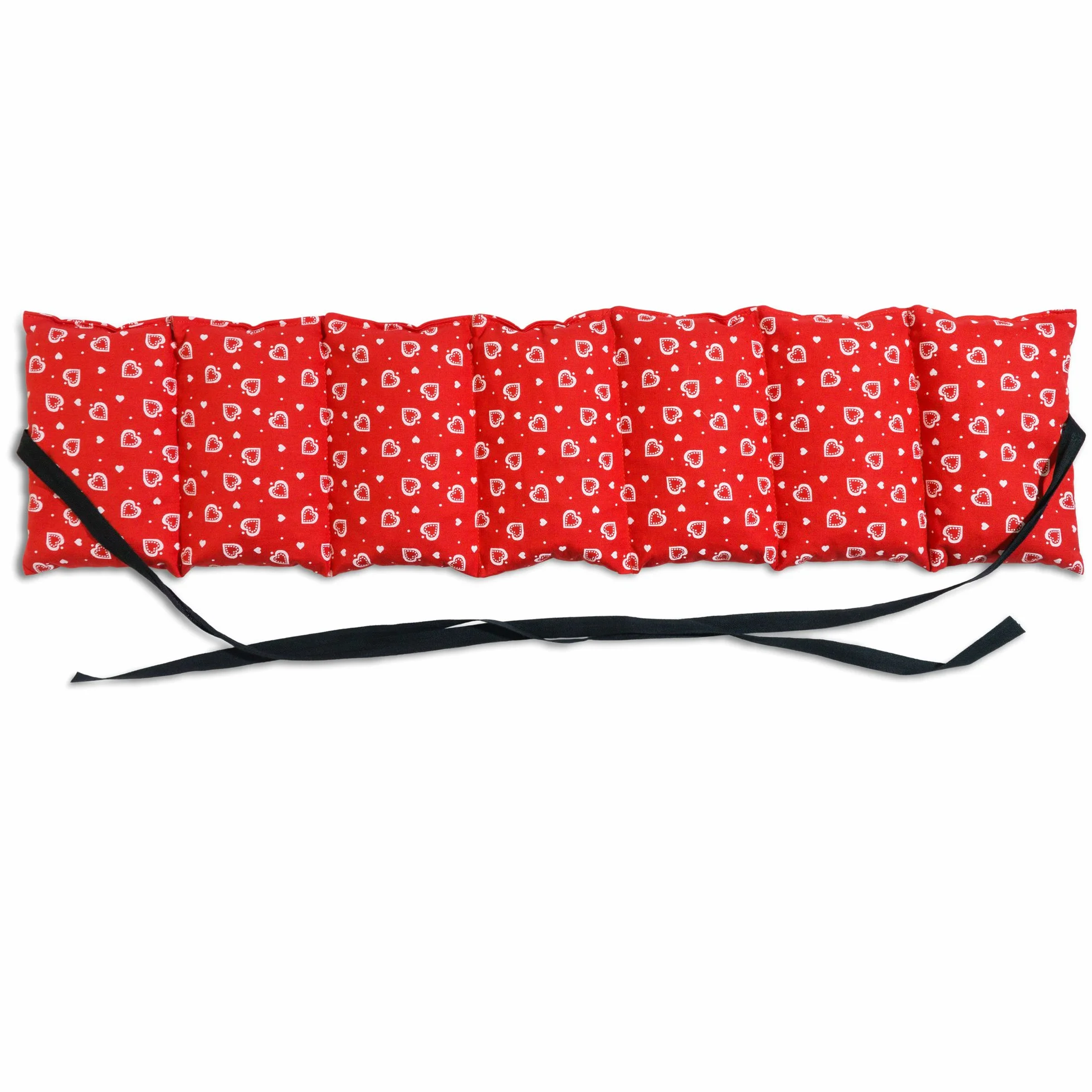 Cuscino termico con noccioli di ciliegia (65x15cm, cuore rosso, 7 compartimenti con banda da legare) Cuscino riscaldabile per la schiena, lombare, stomaco e molto altro