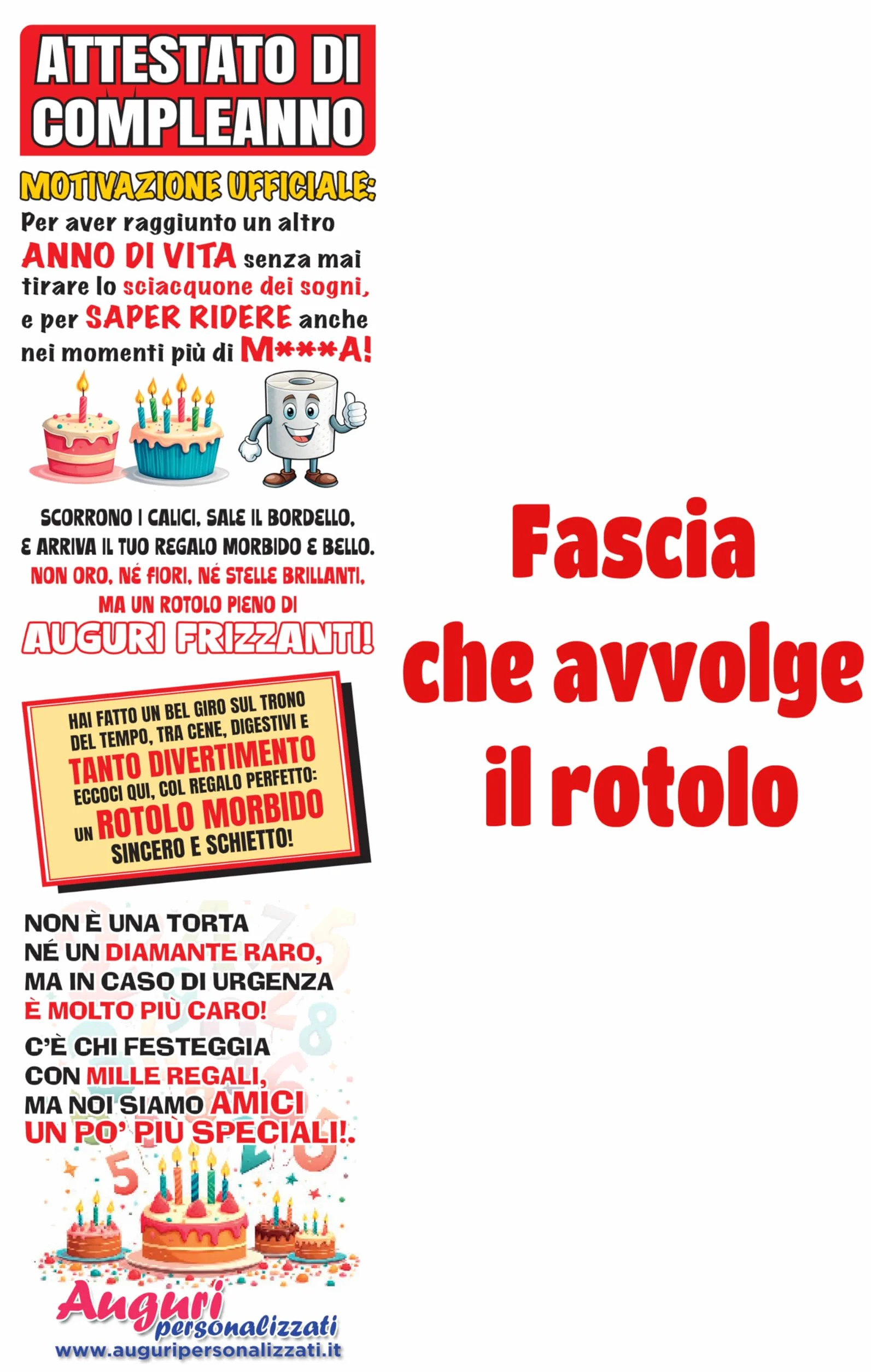 Carta Igienica Divertente 40 Anni – Rotolo Stampato a Colori con Fumetti e Attestato di Compleanno – Gag Regalo per Festa 40° Compleanno