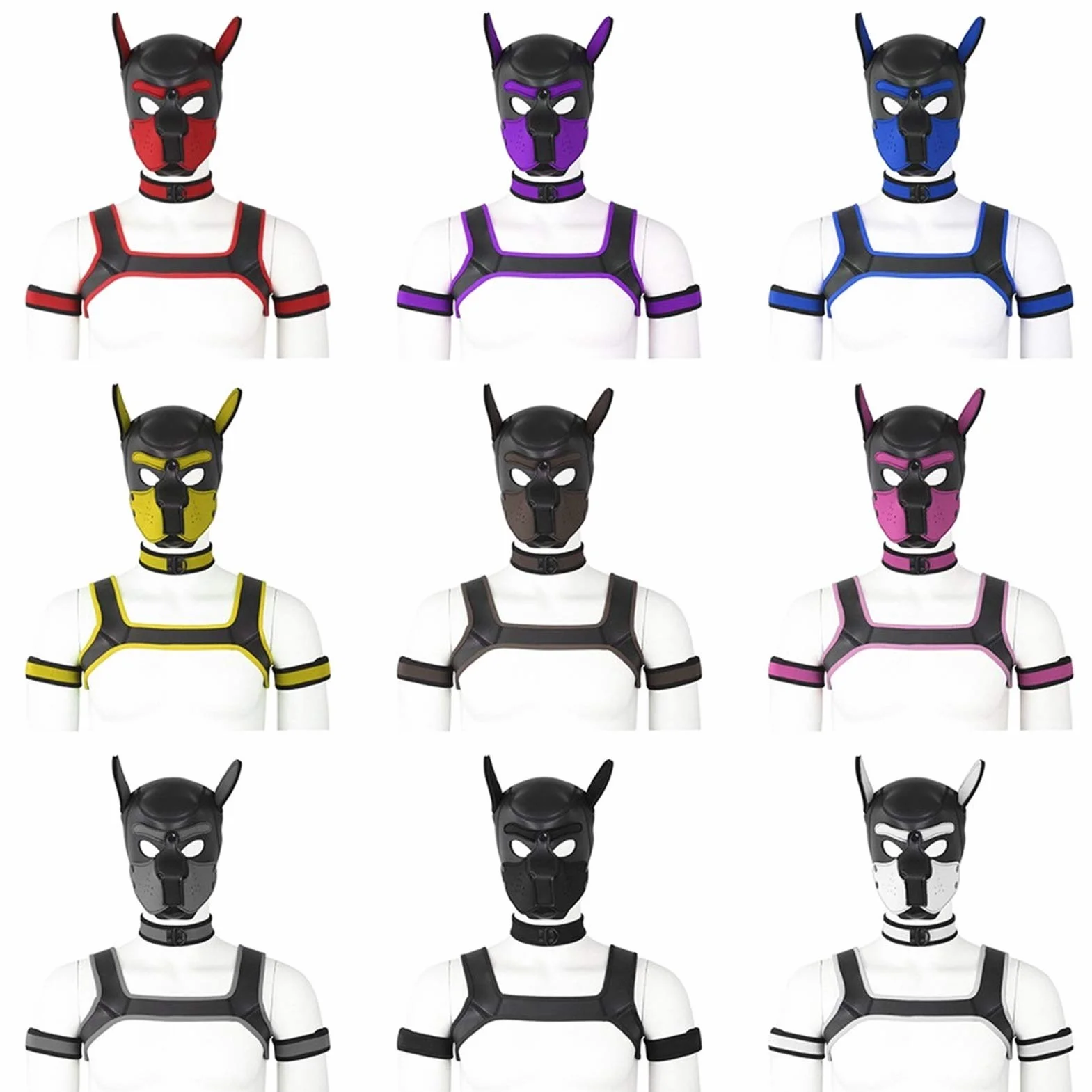 Maschera per cani in lattice morbido con orecchie per cosplay party nero X-Large