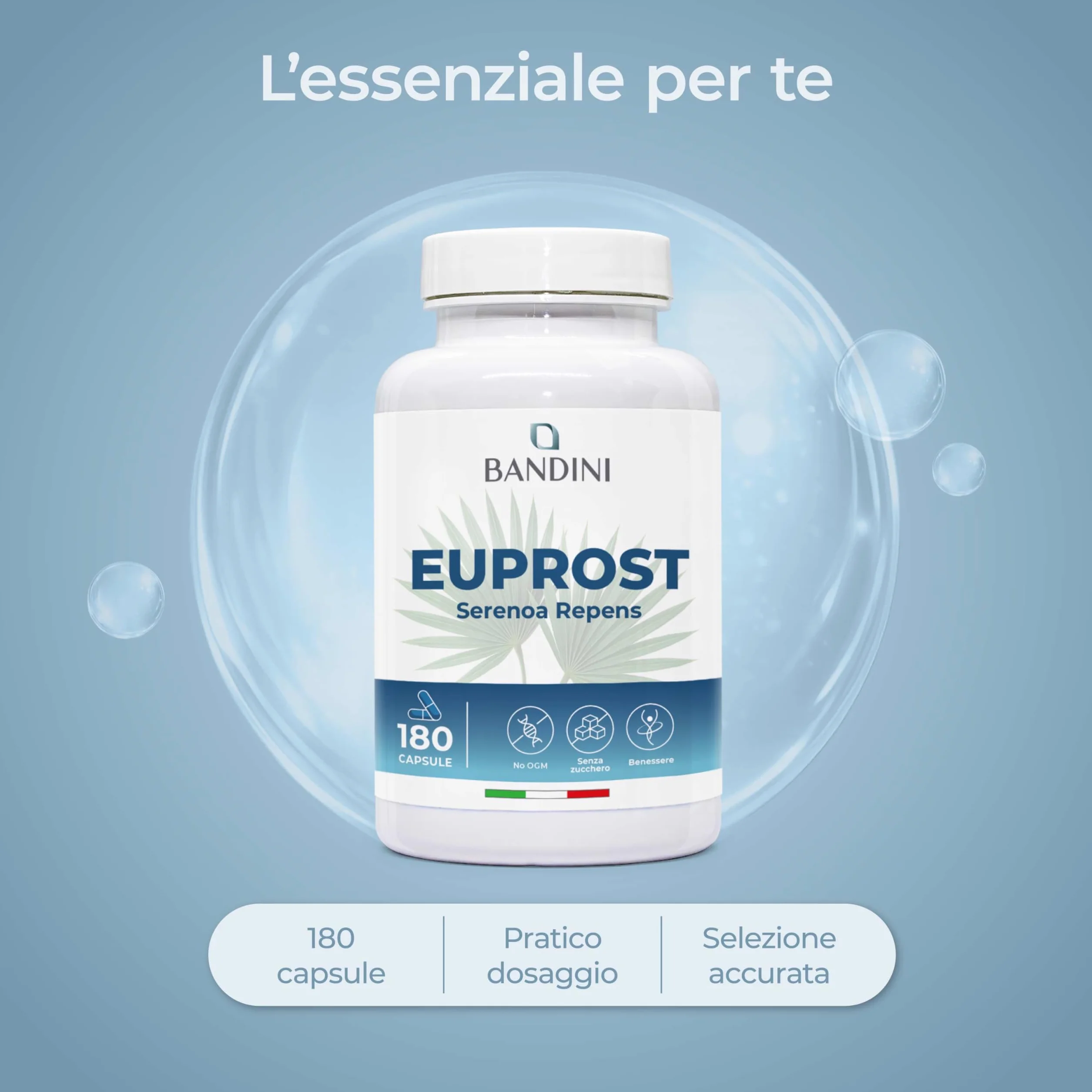 Bandini Euprost Serenoa Repens 180 Capsule Integratore per Uomo Saw Palmetto 20:1 Estratto 30% Acidi Grassi