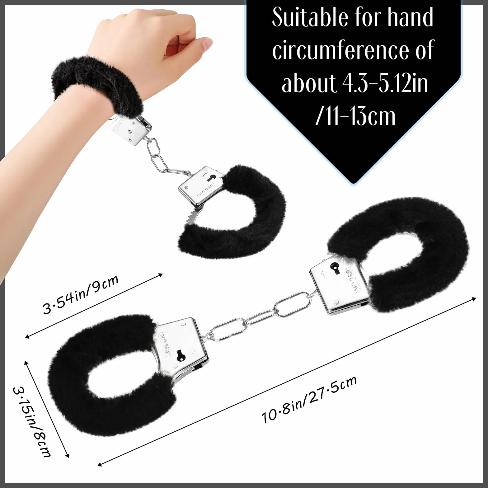 SATINIOR Manette per Coppia con 2 Chiavi Manette in Metallo Morbido Peluche per Costume di Polizia Festa di Carnevale e Halloween (Stile Peluche,Nero)