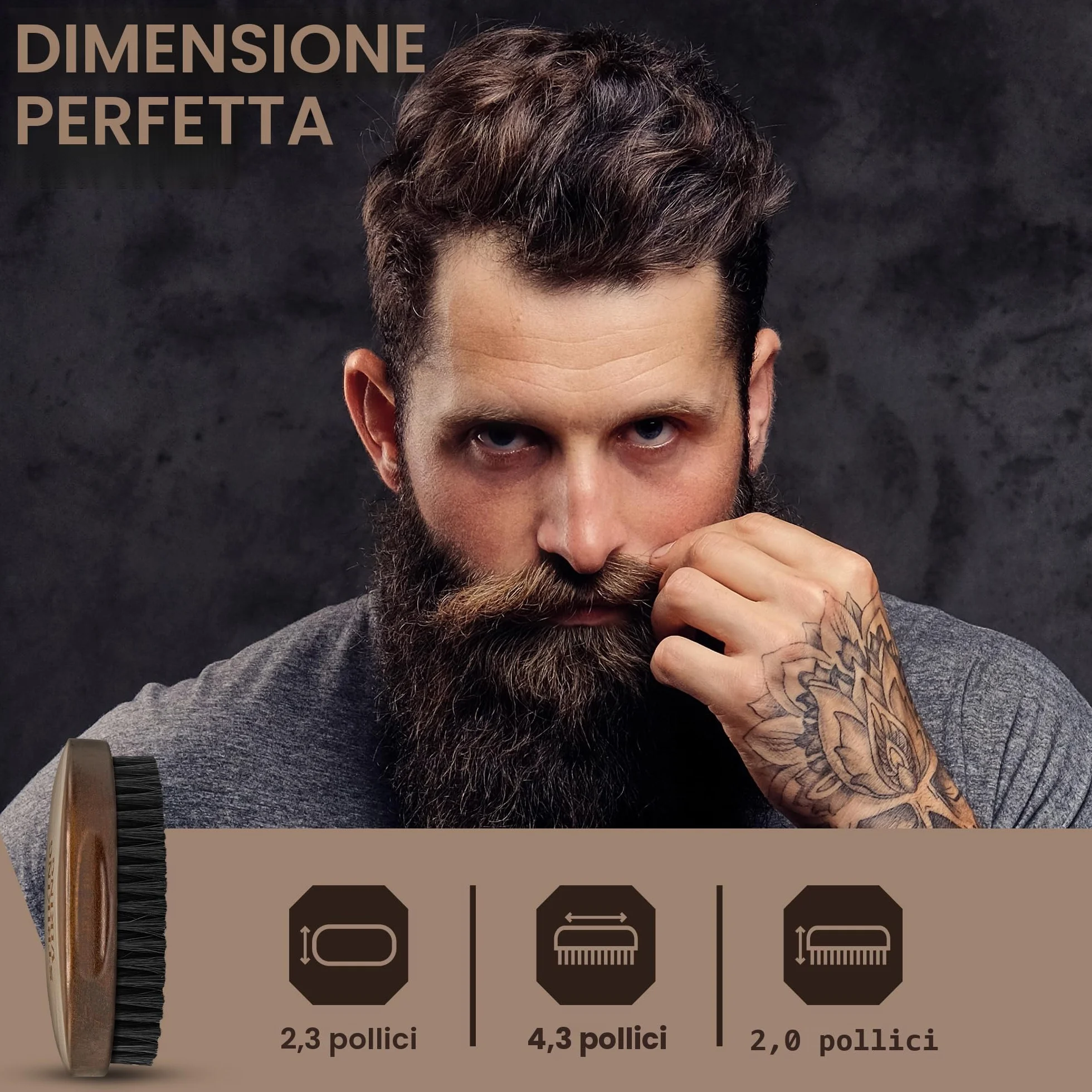 Striking Vikings Spazzola da barba in setola di cinghiale per uomo - Spazzola da barba dal design ergonomico da 4,2" in legno di spiaggia di origine naturale
