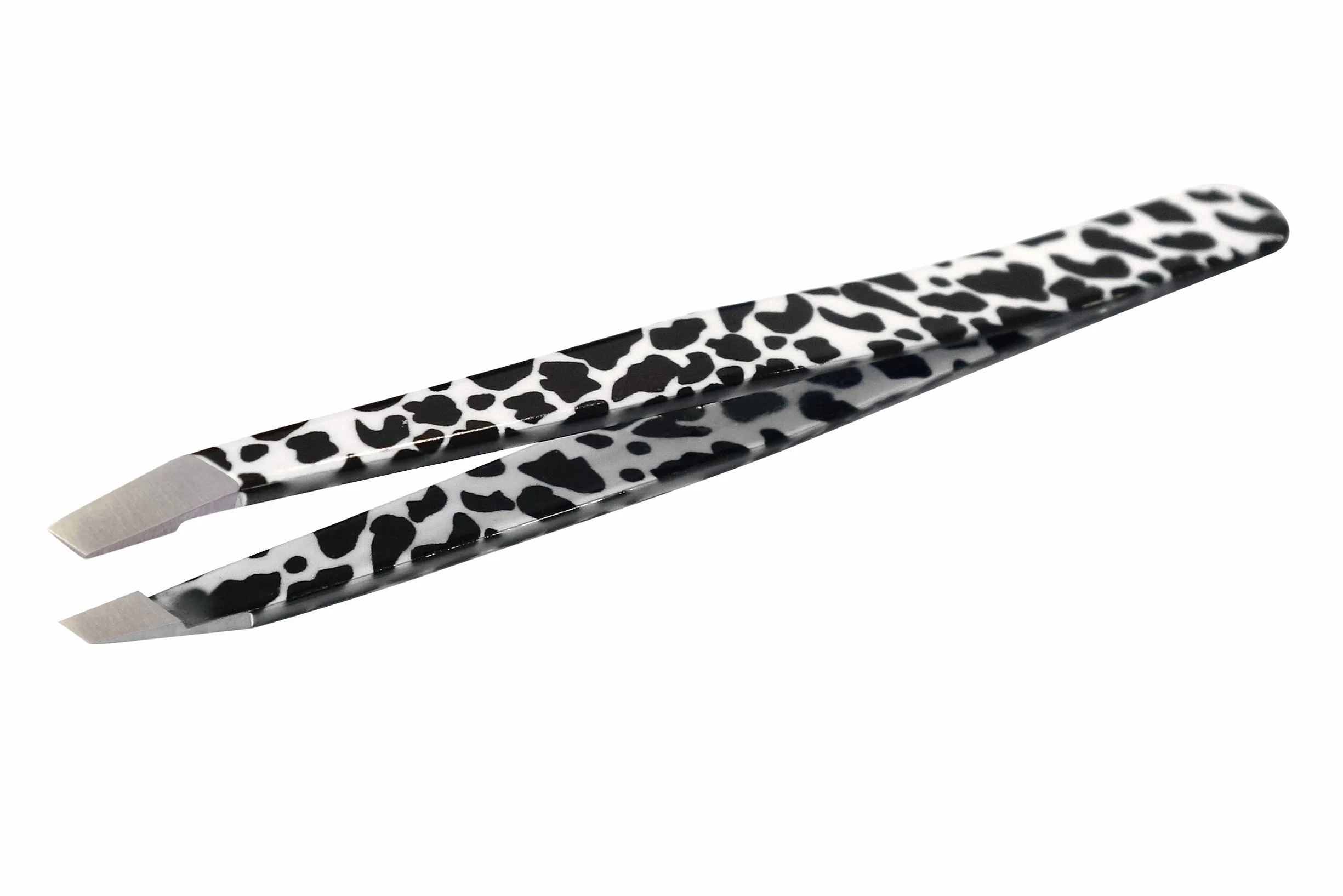 Pinzetta obliqua B&W Leopard TNS Cosmetics - in acciaio inox qualità professionale