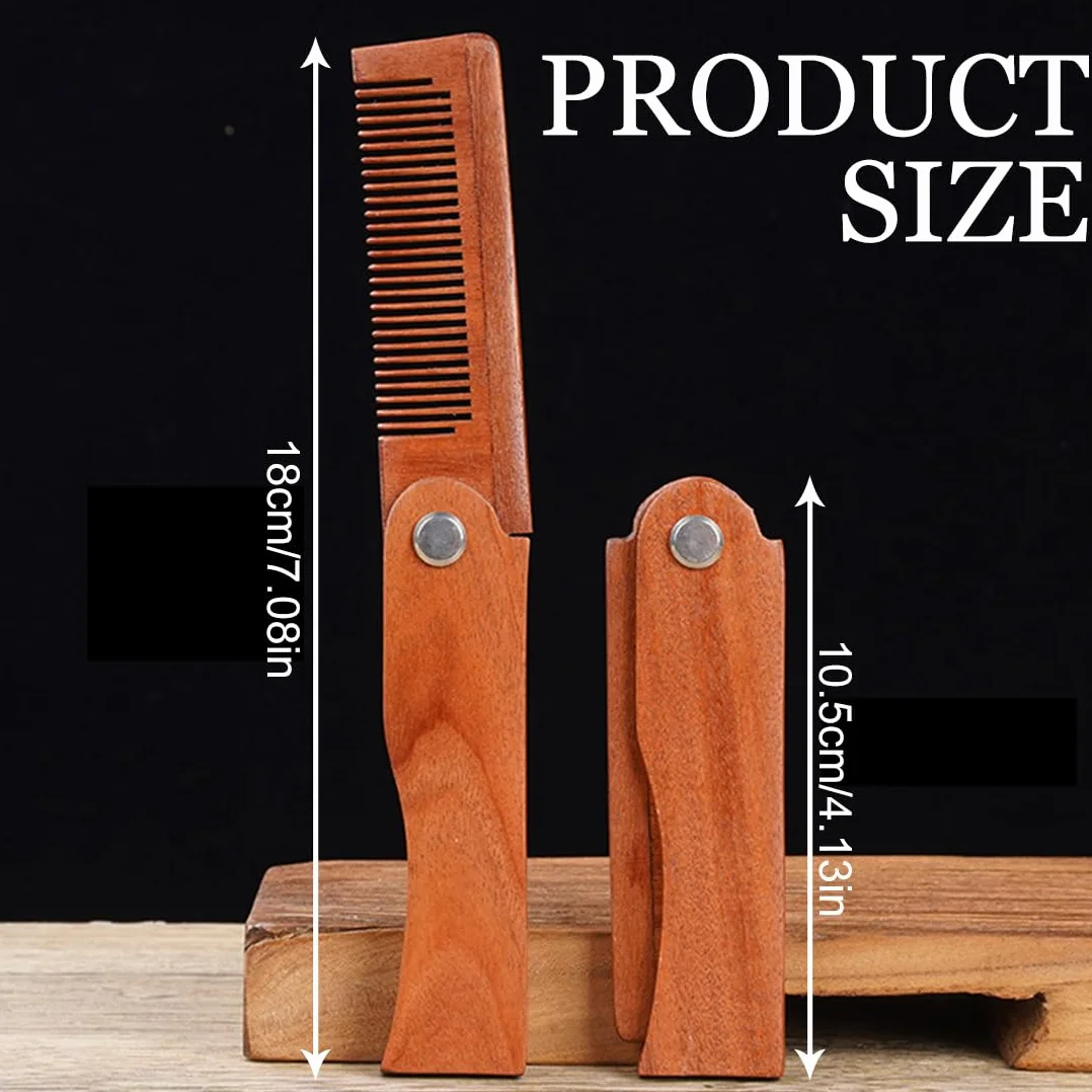 Pettine di legno pieghevole, Pettine Barba Uomo Pieghevole, barba, baffi, spazzola per capelli testa pettini per uomini perfetti per tutti i tipi di capelli, Districante, Antistatico, per Viaggi