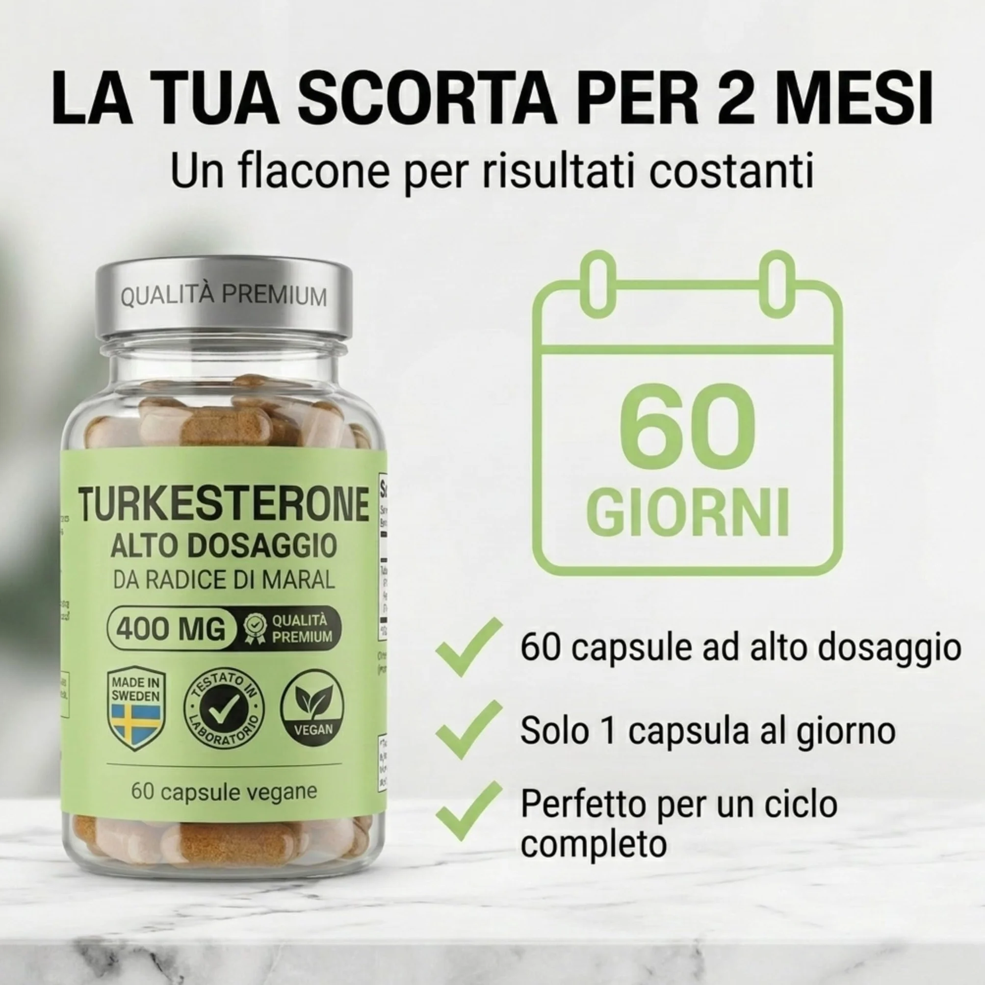 NOOP Turkesterone 400 mg Integratore Testosterone Uomo Booster Massa Muscolare Forza Radice di Maral Vegano 60 Capsule