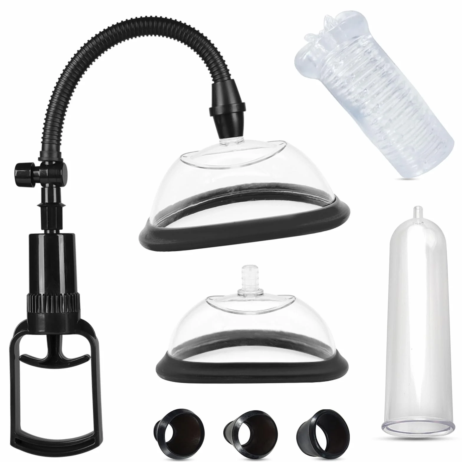 BDSMLOVE Pompa per pene multifunzionale, pompa per vagina, succhia capezzoli, pompa per capezzoli, pompa per figa, succhia clitoride, pompa a vuoto, masturbatore
