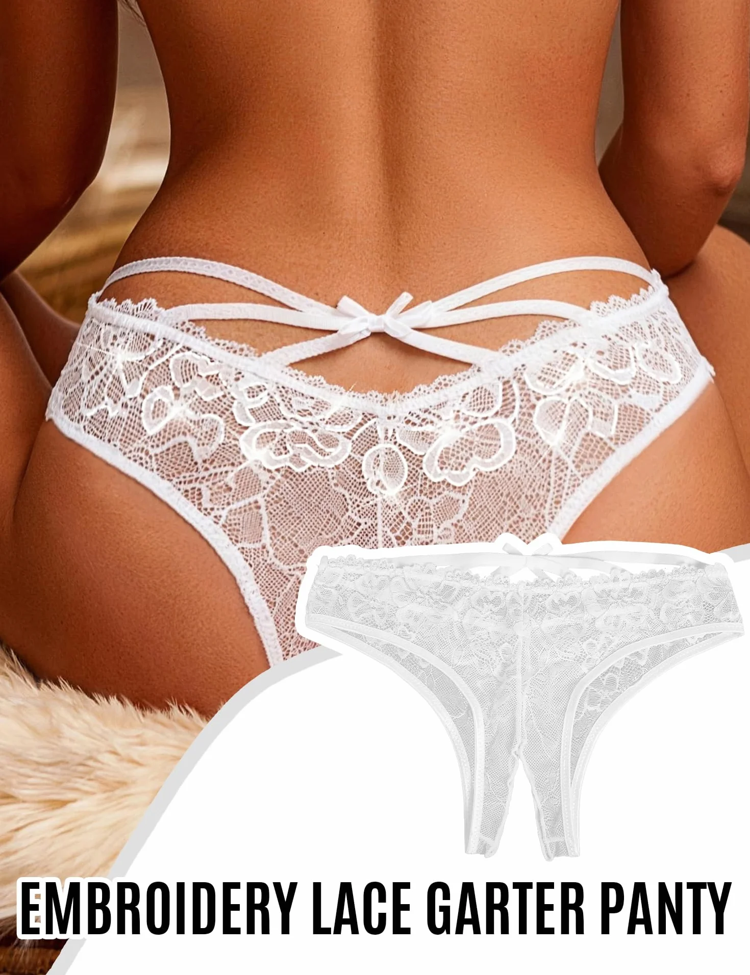 Ohmydear Perizoma Aperto Sexy in Pizzo Tanga Donna Seducente Cinturine Incrociate sul Retro Slip Donna con Buco Motivo Floreale Mutande Sexy Donna Trasparente