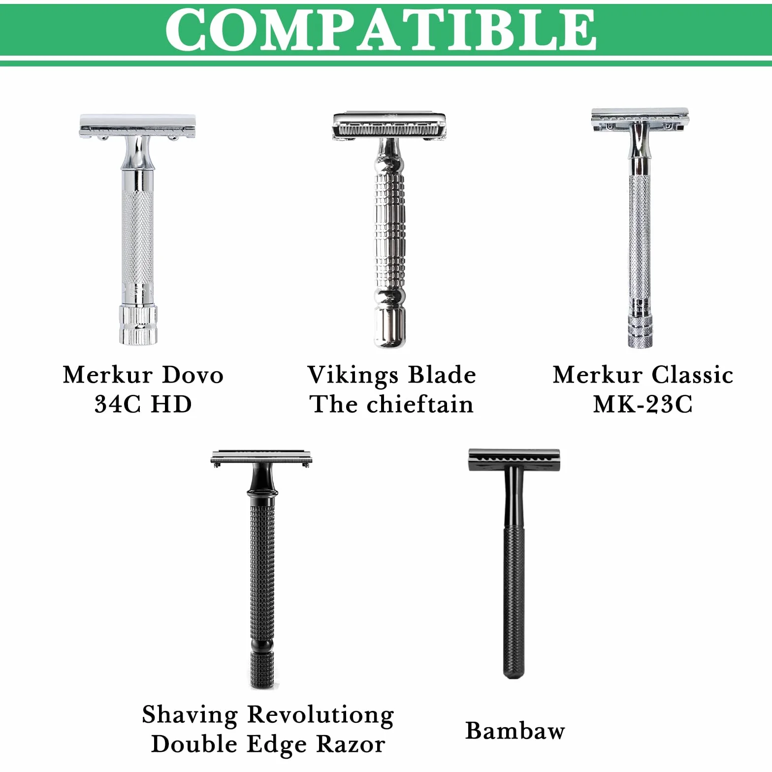 Linkidea Supporto per Rasoio, Porta Pennello da Barba in Lega di Zinco con Base Antiscivolo, Kit Rasoio di Sicurezza per Doccia e Bagno, Compatibile con Vikings Blade the Chieftain (Cromato)
