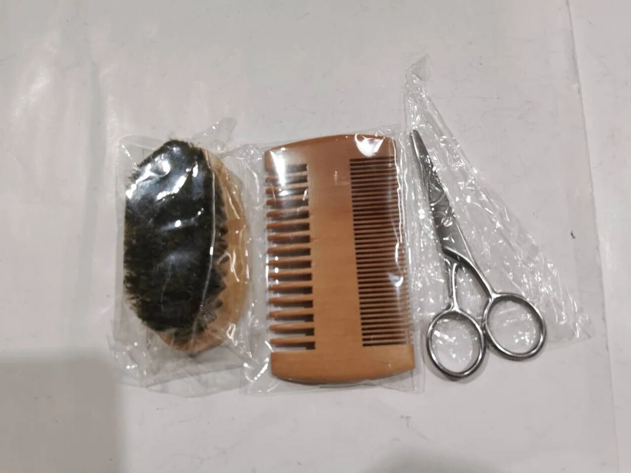 Spazzola Barba Uomo, Setole di Cinghiale, Pettine, Forbici (3pcs)