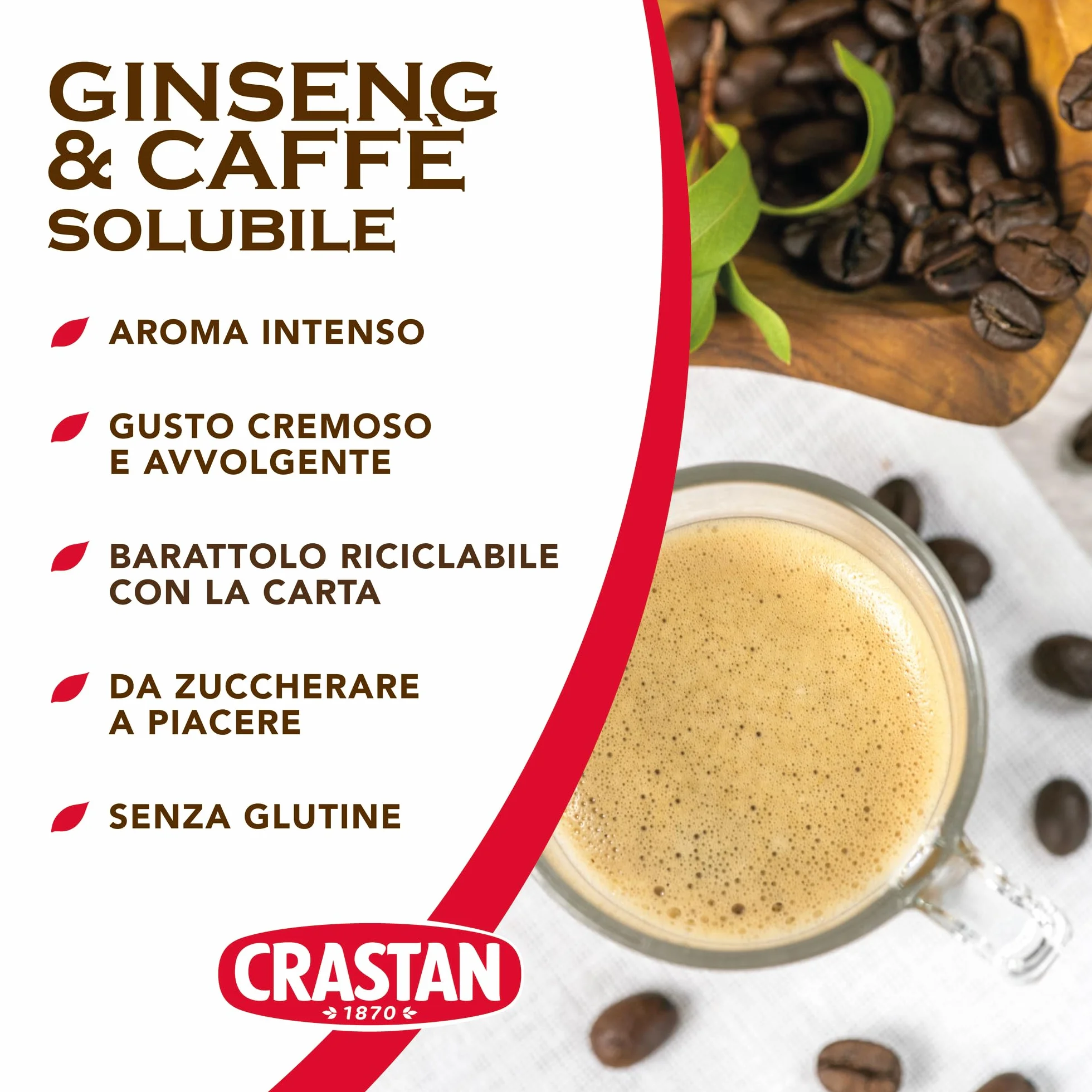 Crastan Ginseng & Caffè Preparato Solubile 50 Tazze 2 Barattoli 200 gr