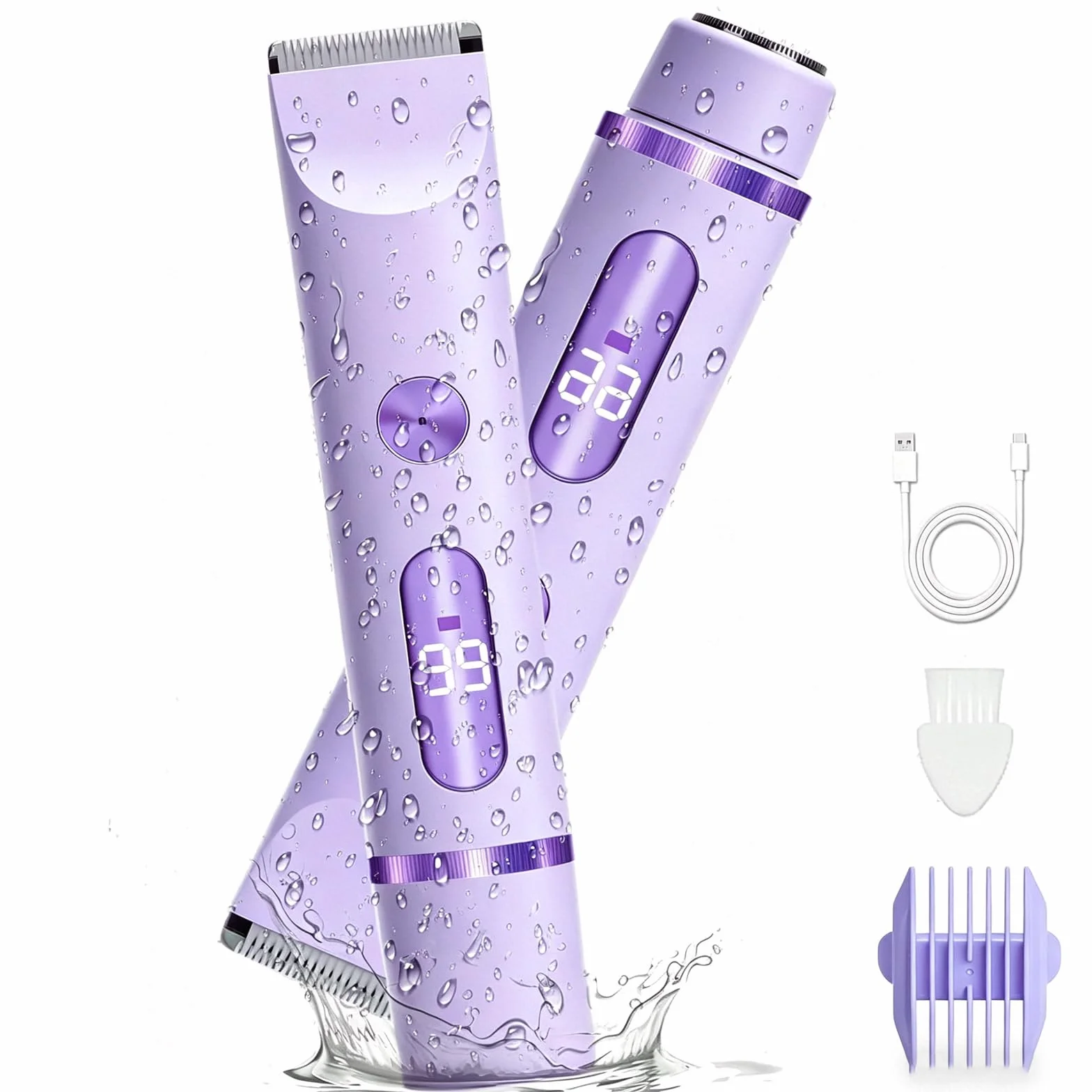 Rasoio Elettrico Donna, 2 in 1 Rasoio Donna Inguine,Rasoio Elettrico Corpo Donna, nna Viso Bikini Corpo Tagliapeli corporeo per donna Epilatore per zona Bikini-Trimmer Impermeabile (Viola)