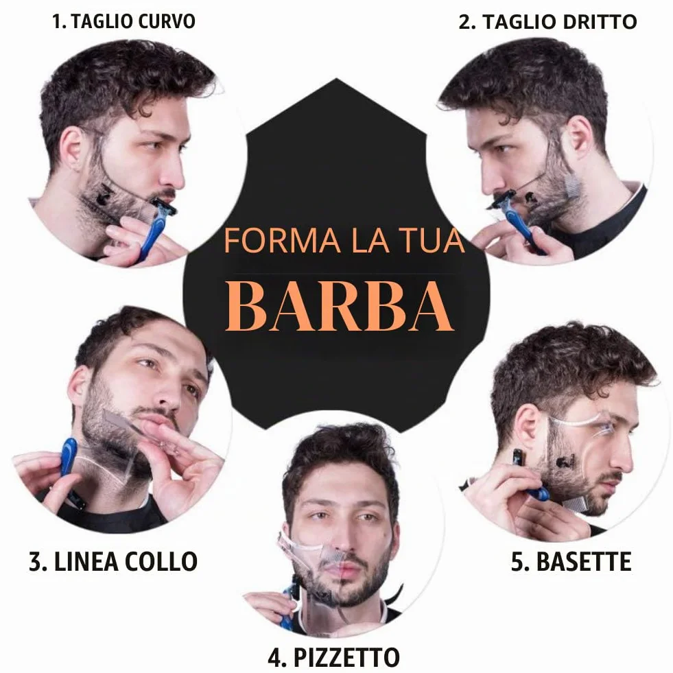 Strumento per modellare la barba da uomo con pettine integrato trasparente
