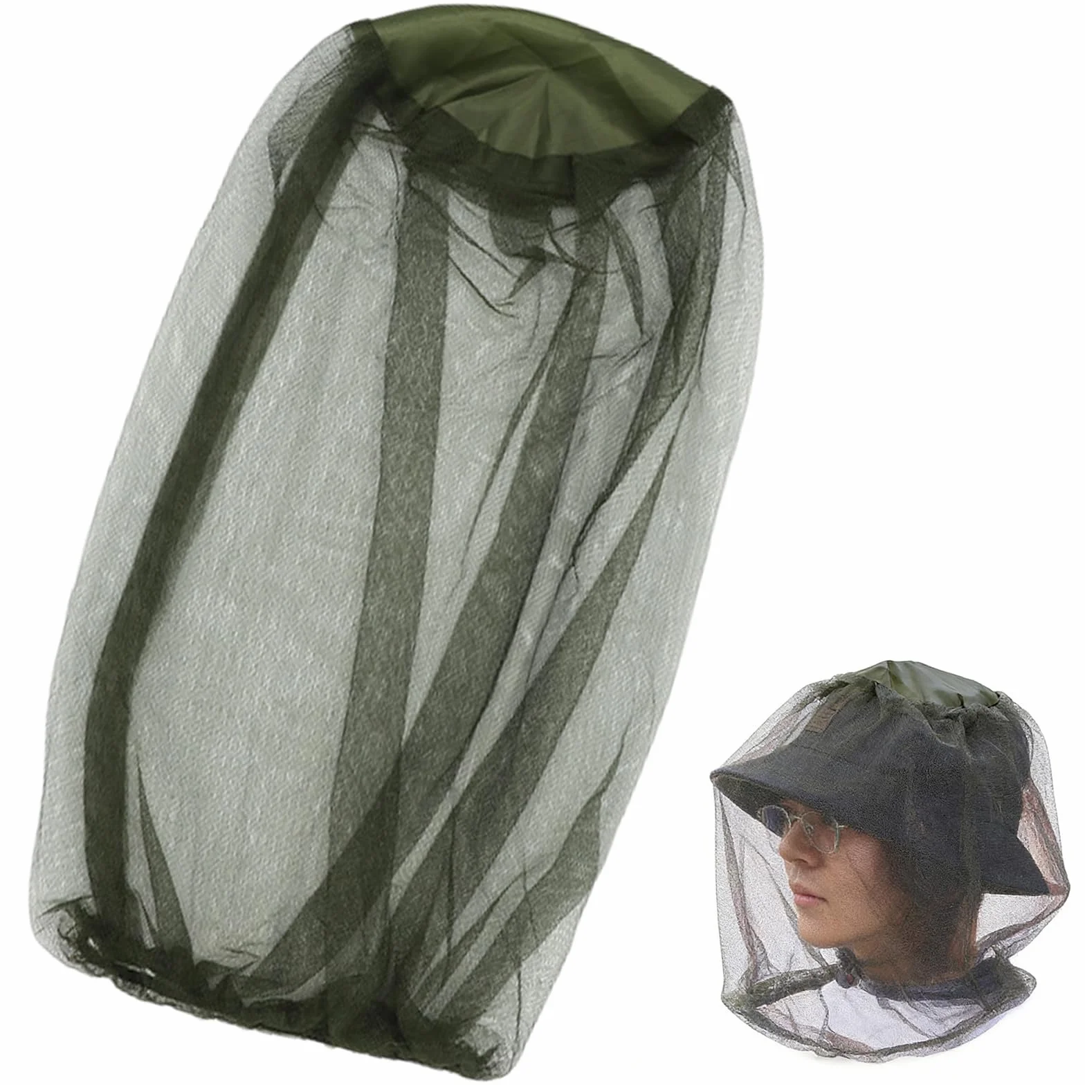 Zanzariera da Testa per Insetti 1 Pezzo Rete Anti-Zanzare per Adulti Compatibile Cappelli Pesca Escursionismo Camping Verde Oliva