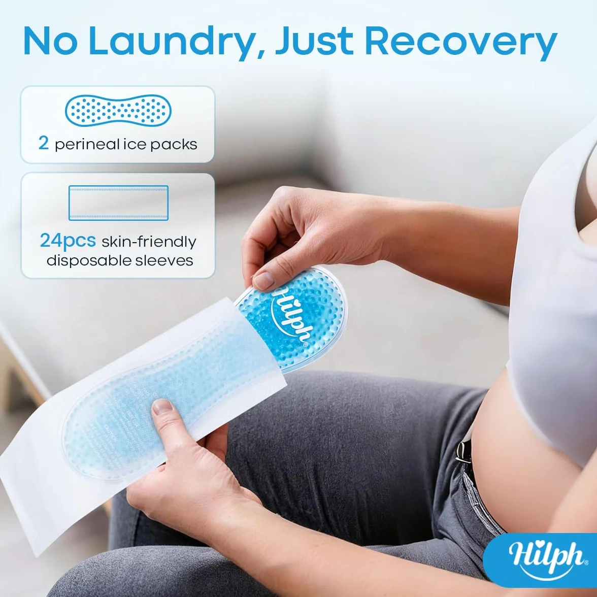 Hilph Compressa Gel Fredda Calda Postpartum, 2 Nuclei Riutilizzabili + 24 Custodie, Cuscinetto Refrigerante Perineale