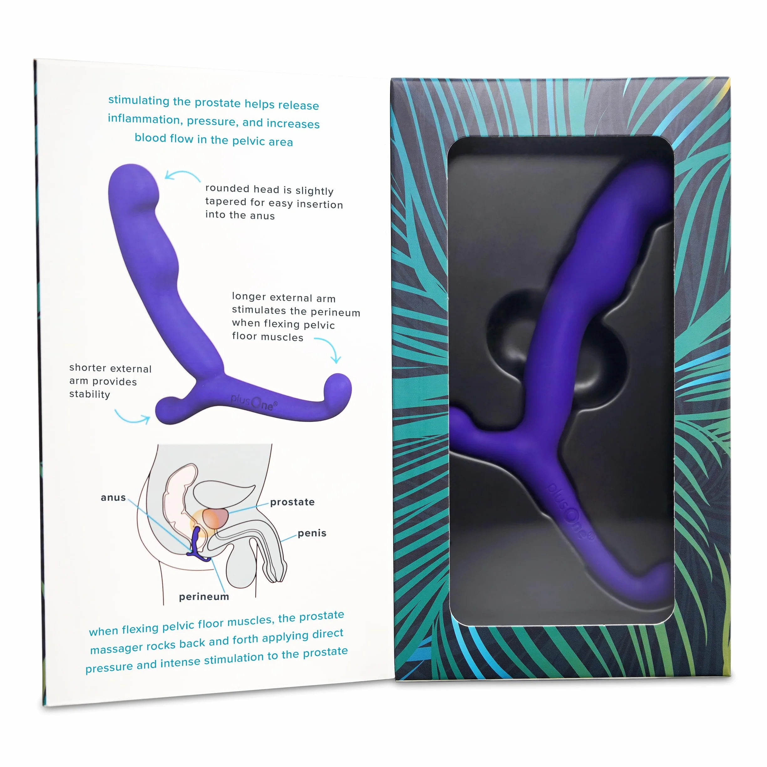 plusOne Massaggiatore per prostata da 10,2 cm, stimolatore personale, in silicone sicuro per il corpo, impermeabile, con braccio esterno per un facile utilizzo